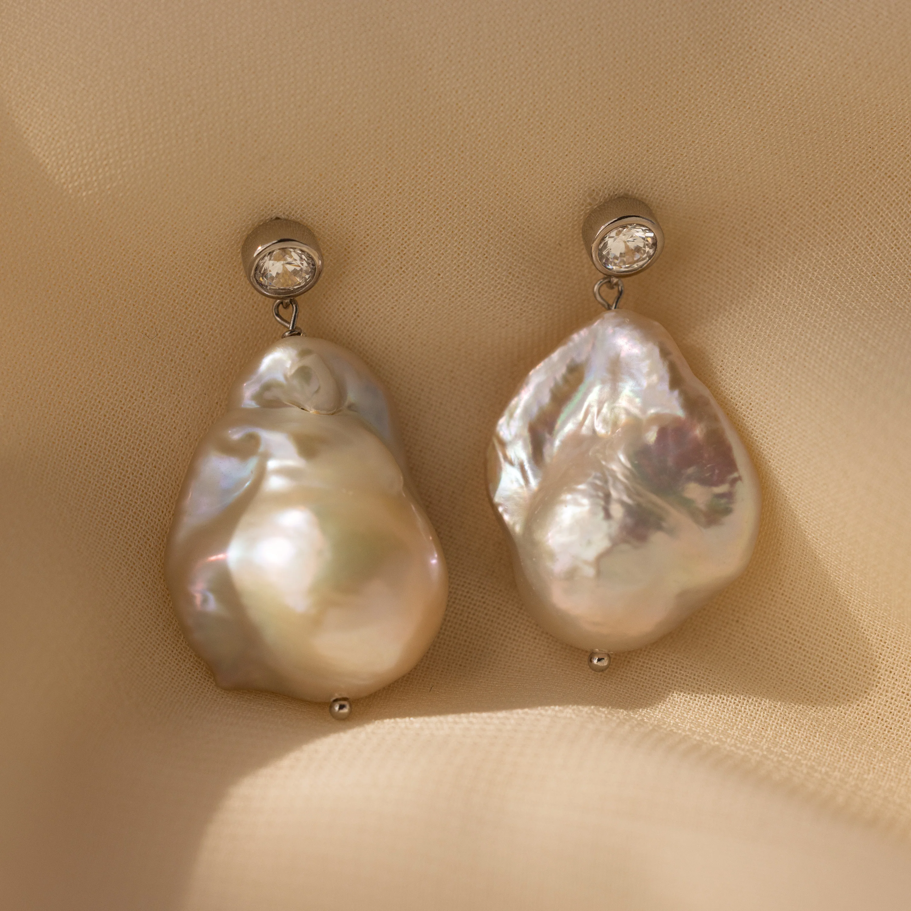Diamond Baroque Pearl Studs in Silver - Image 5