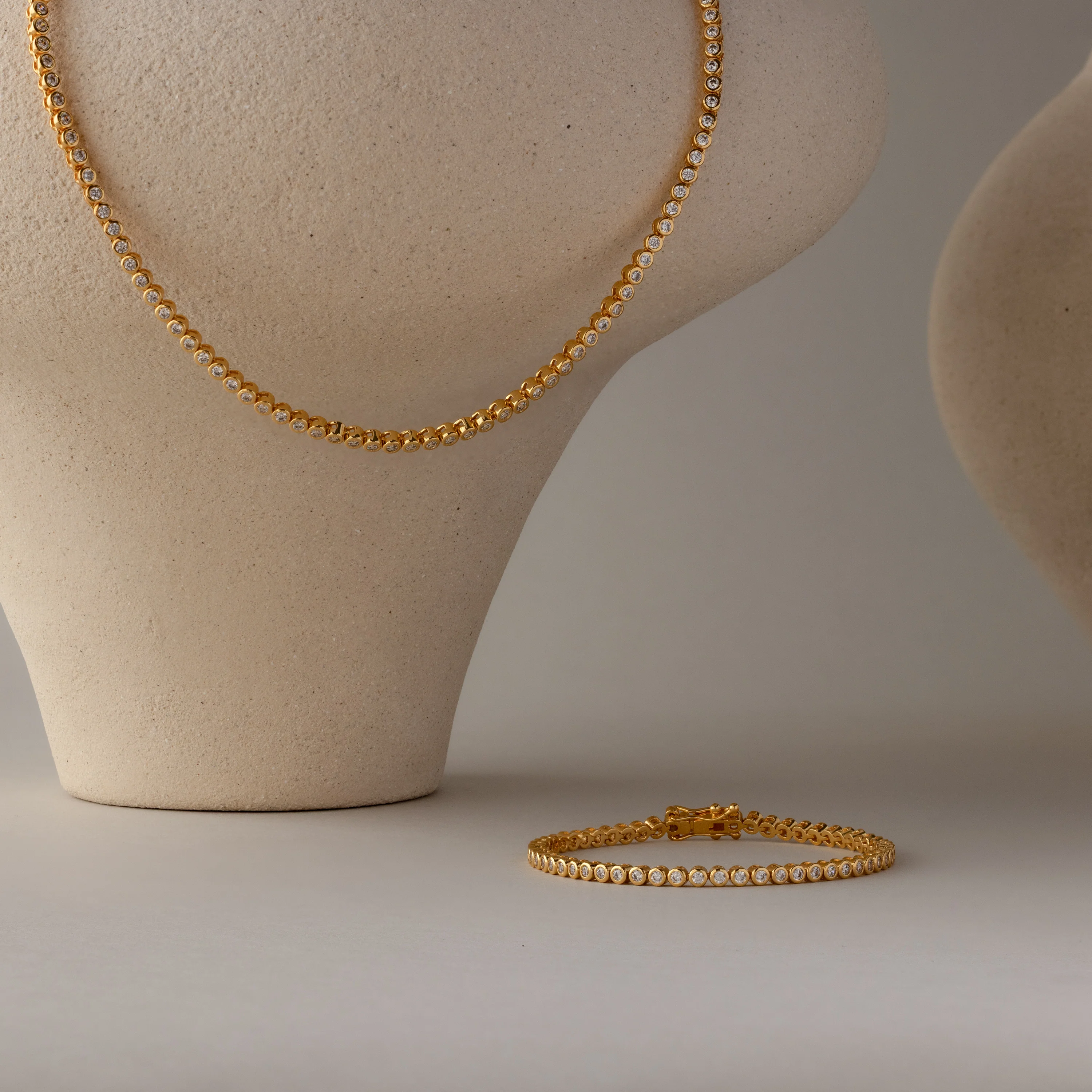 Diamond Bezel Tennis Necklace & Bracelet Set in 18K Gold - Image 7