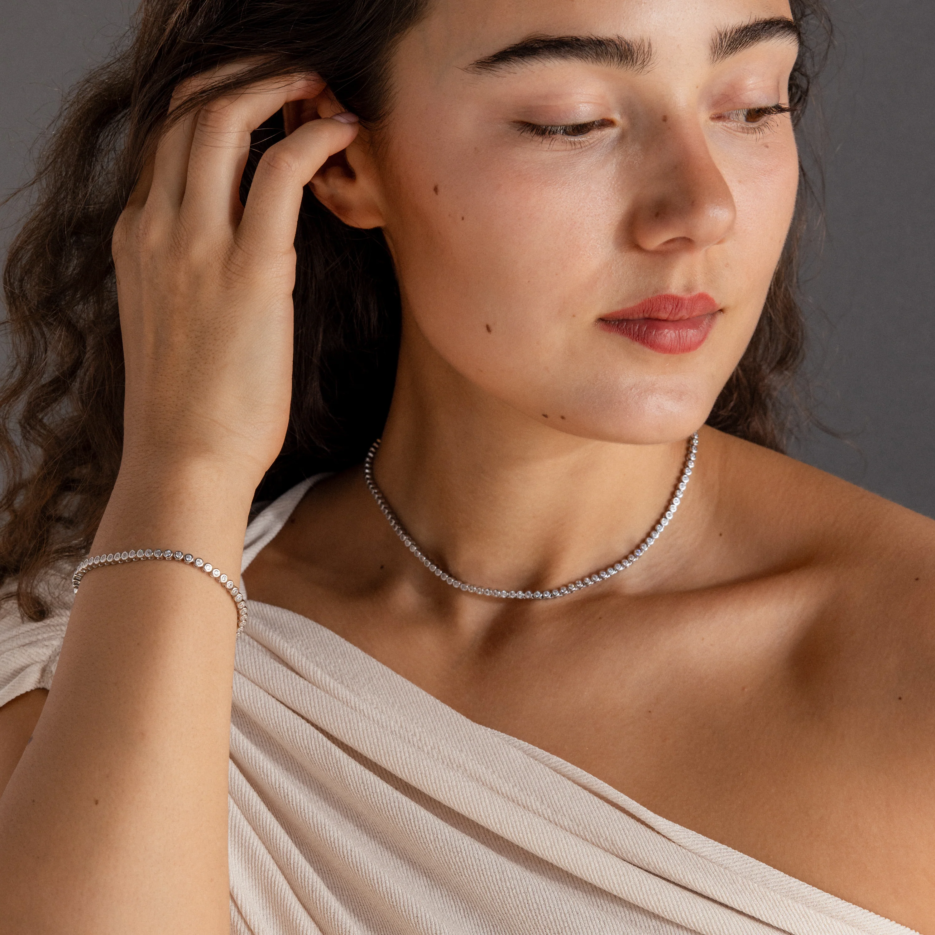 Diamond Bezel Tennis Necklace & Bracelet Set - Image 4