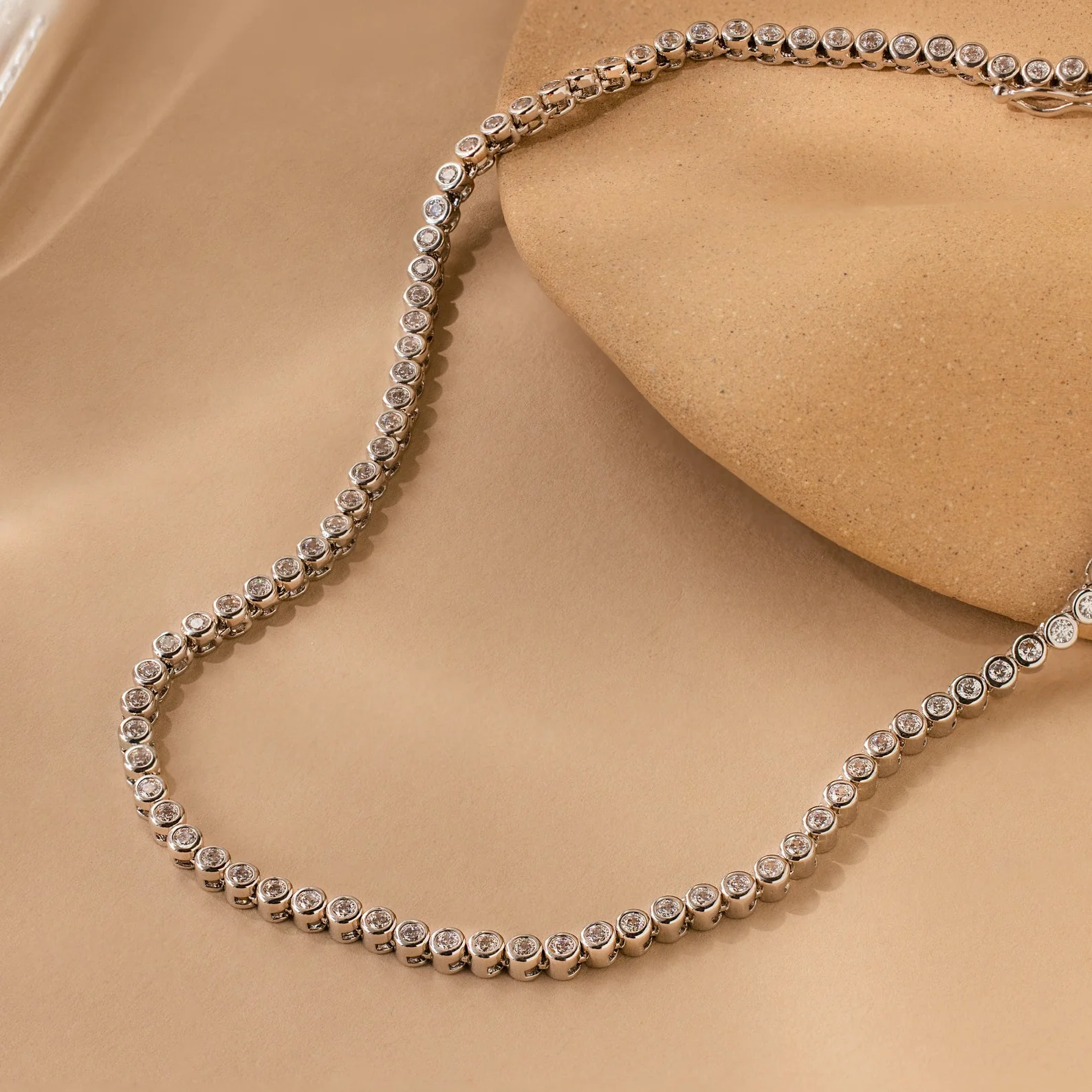 Diamond Bezel Tennis Necklace & Bracelet Set in Silver - Image 4