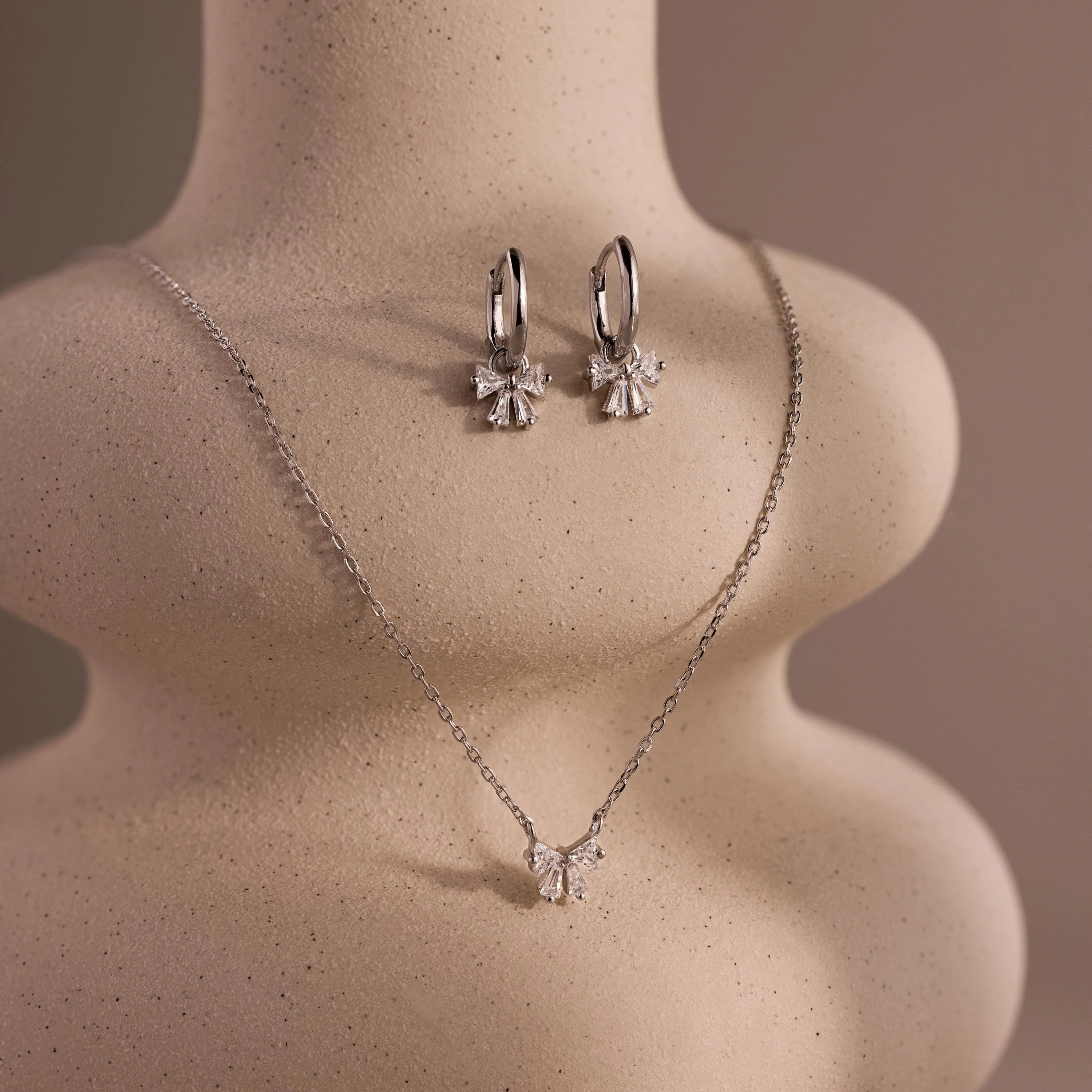 Diamond Bow Necklace & Earrings Set - Image 2