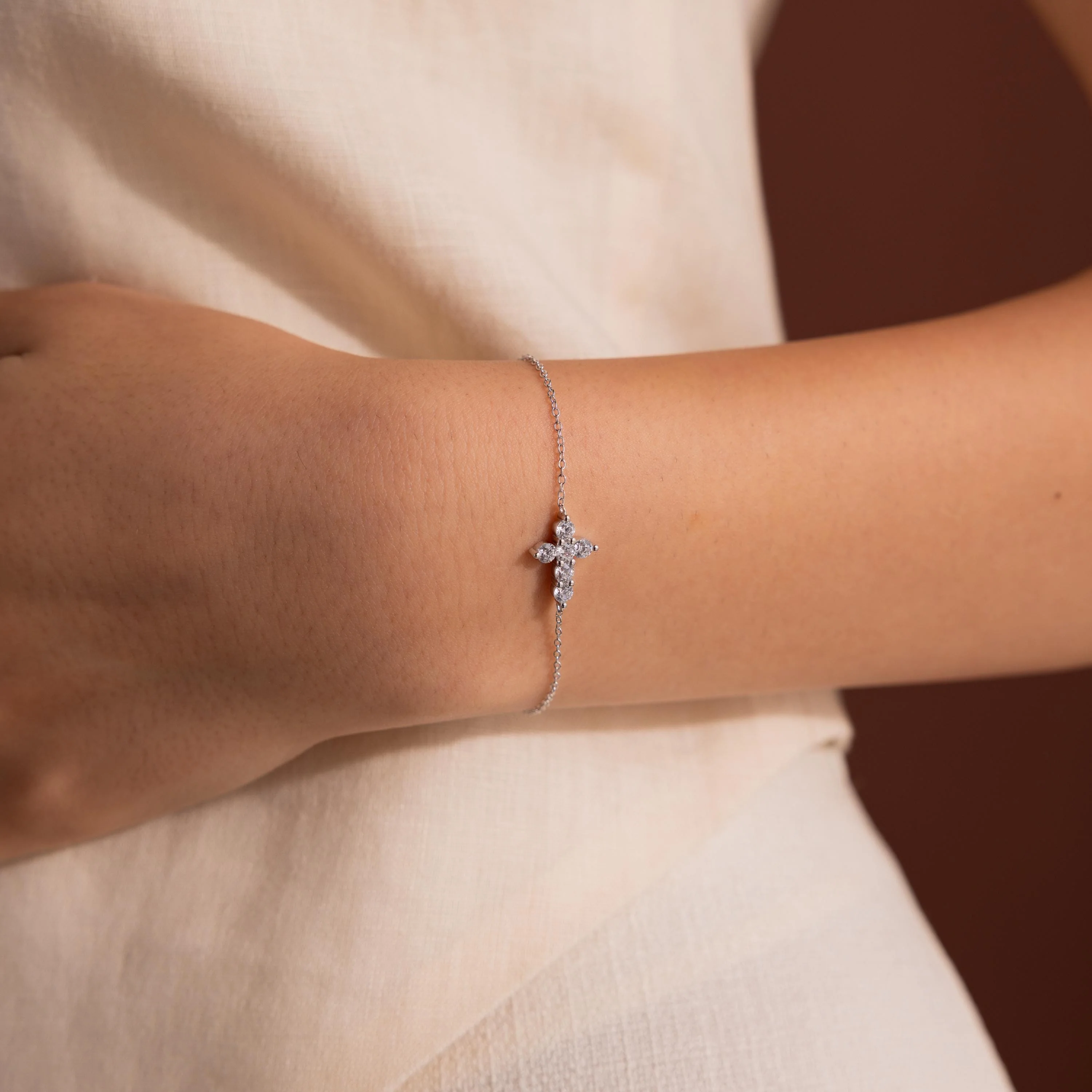 Diamond Cross Bracelet in Silver - Image 2