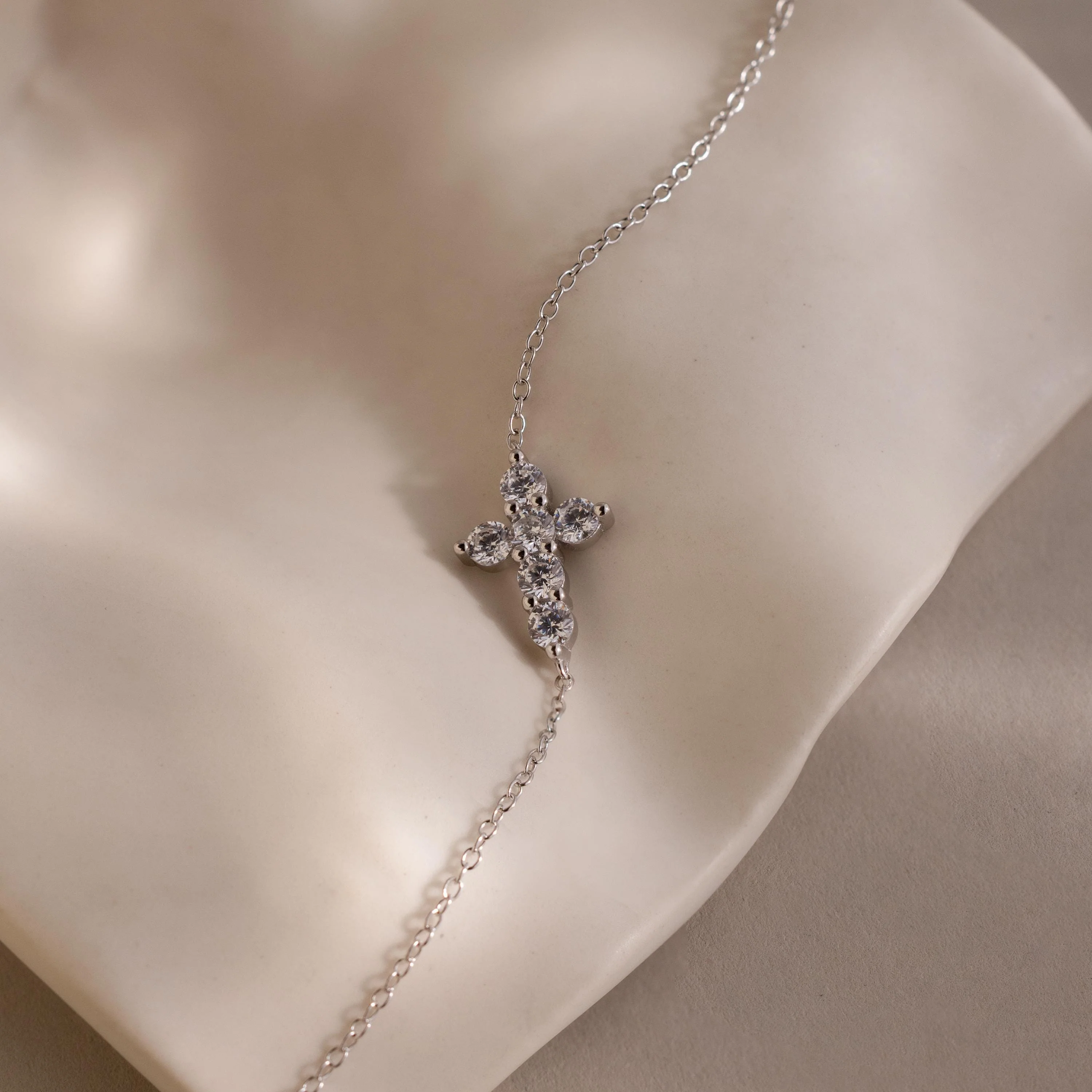 Diamond Cross Bracelet in Silver