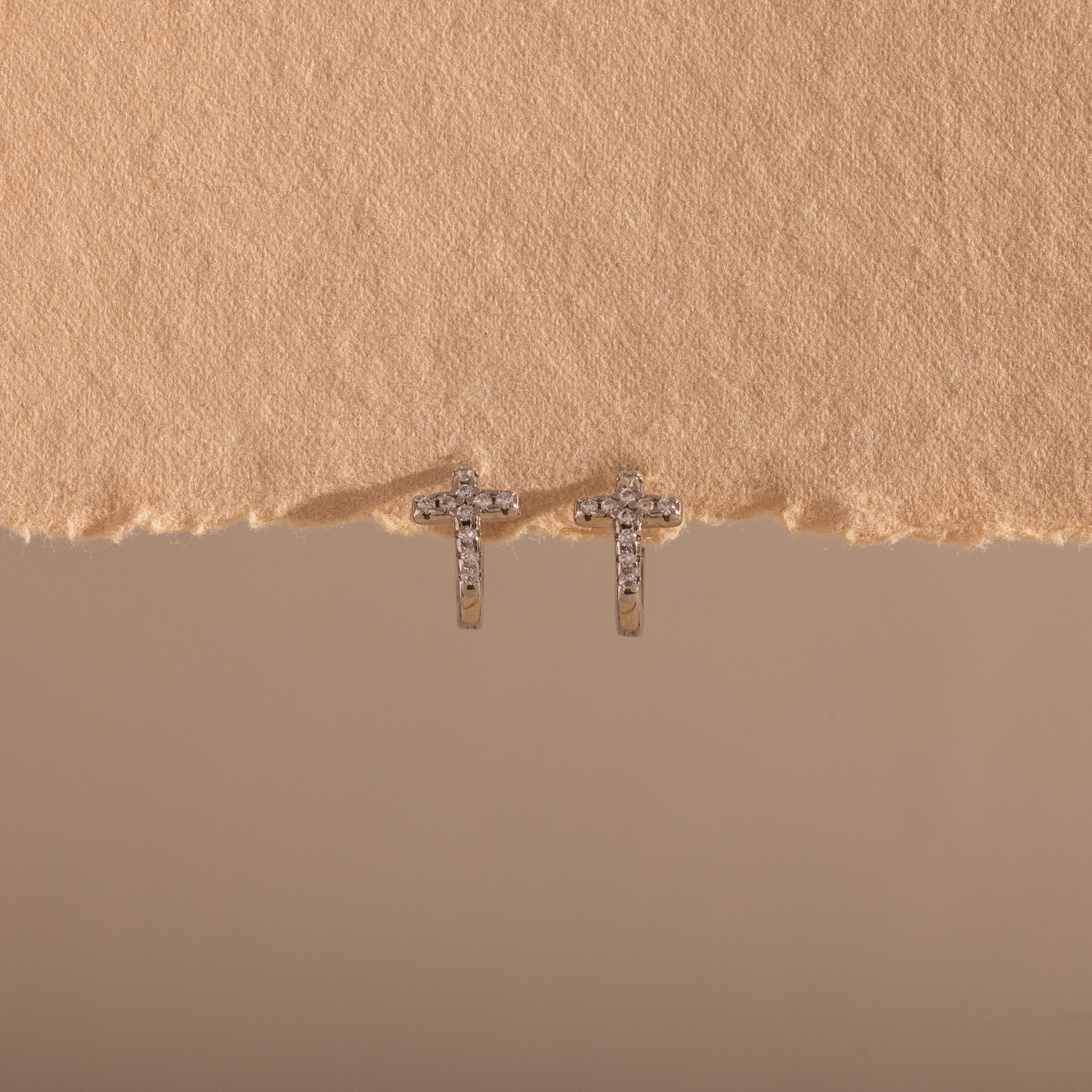Diamond Cross Huggies in Silver - Image 6