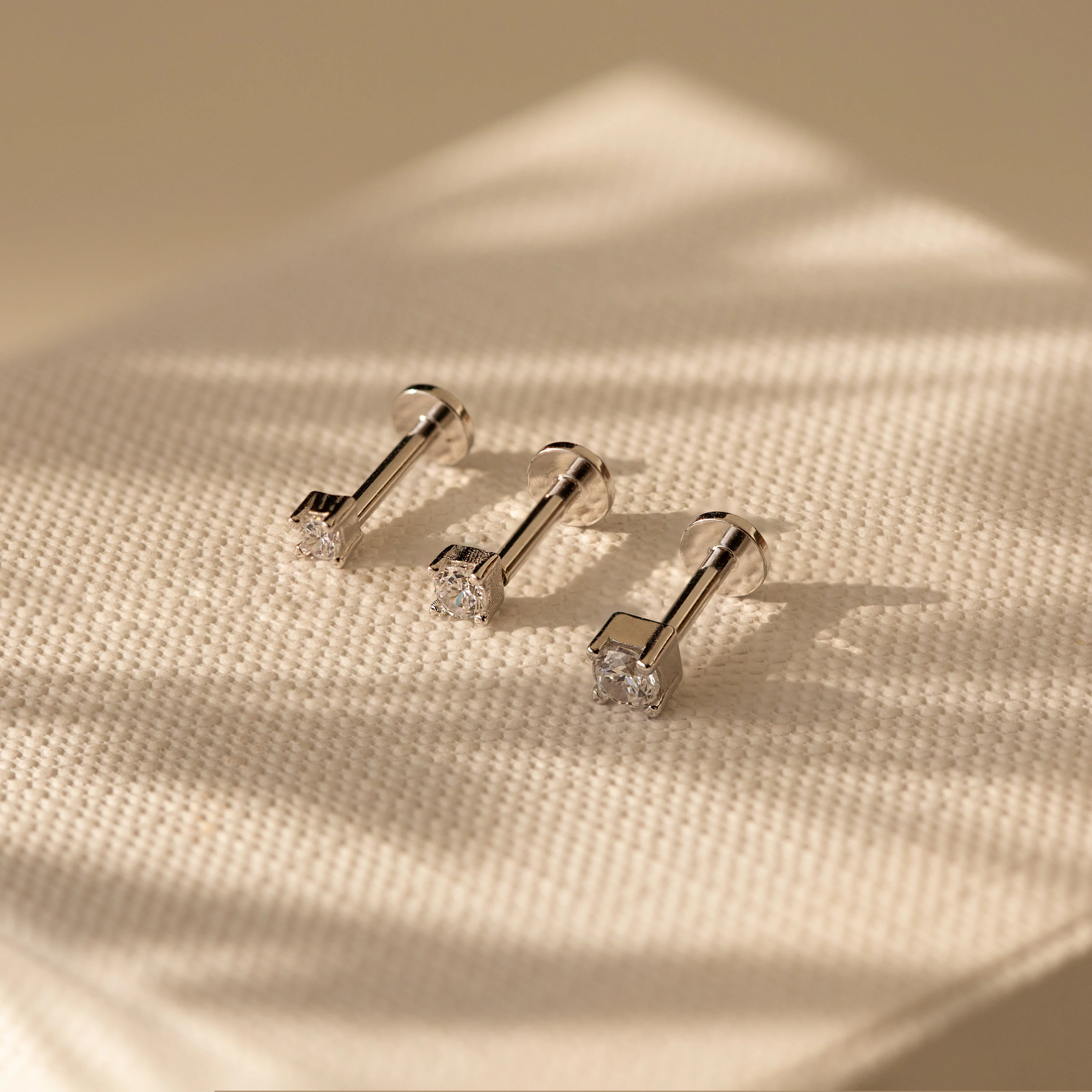 Diamond Flatback Studs Set in 18K Gold - Image 2