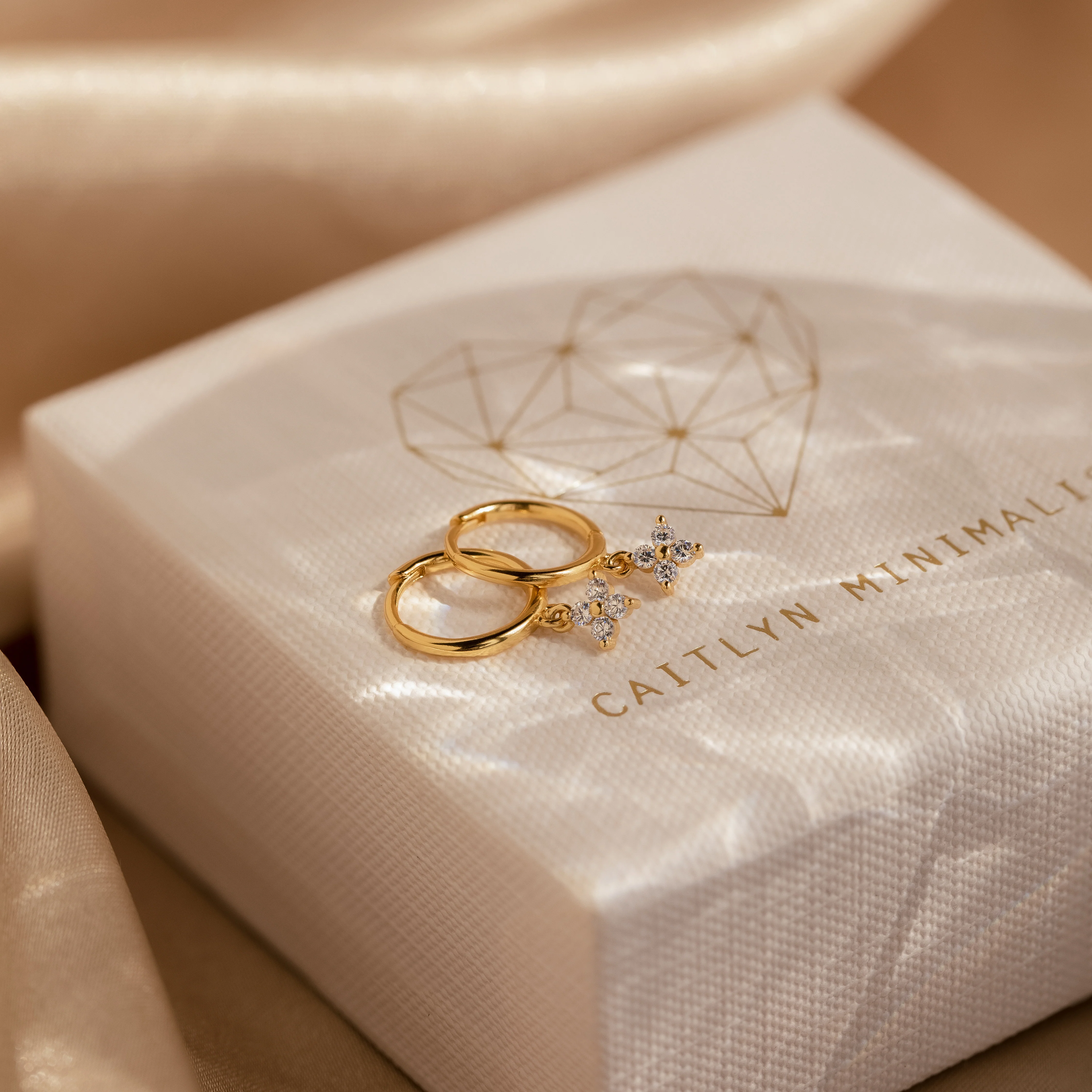 Diamond Flower Huggies in 18K Gold - Image 7