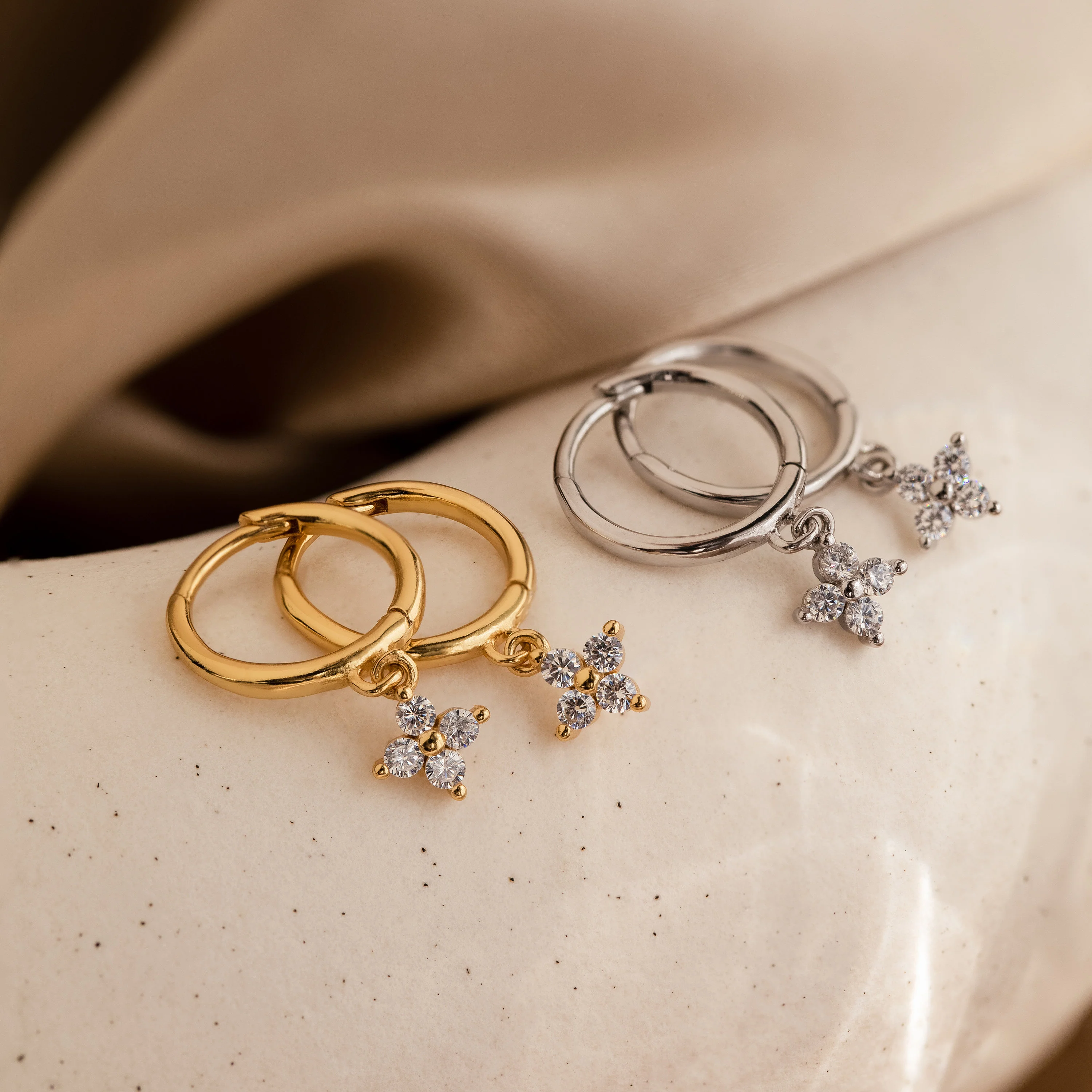 Diamond Flower Huggies in Silver - Image 3