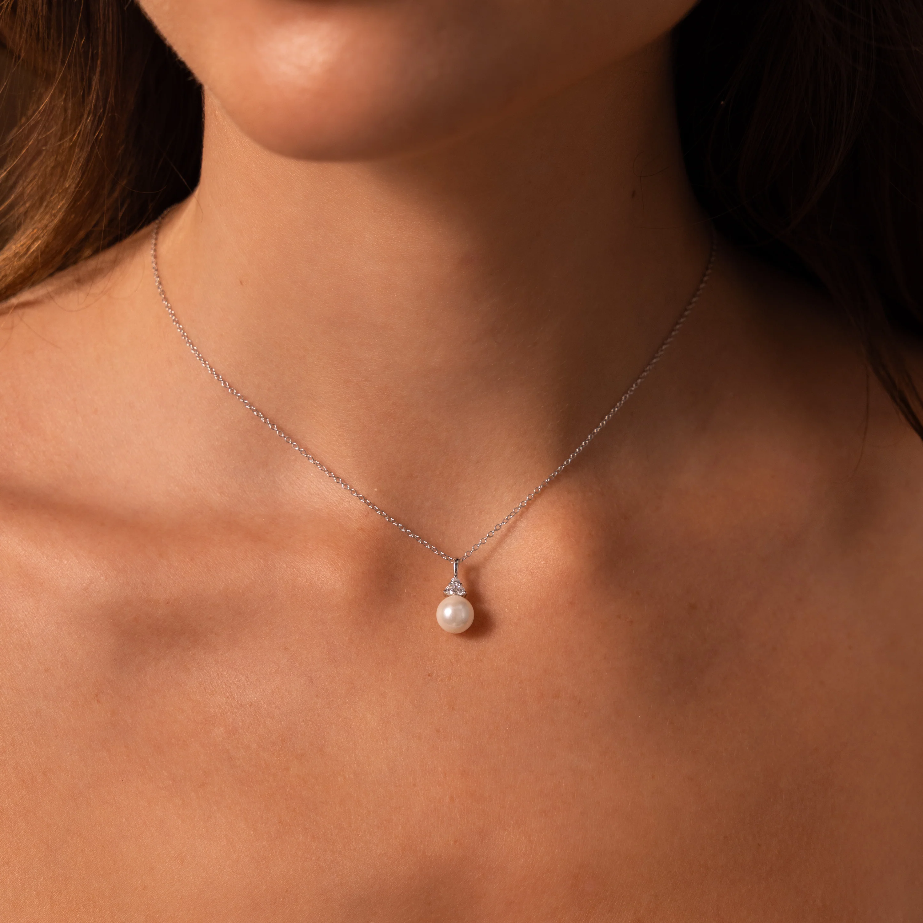 Diamond Halo Pearl Necklace - Image 7