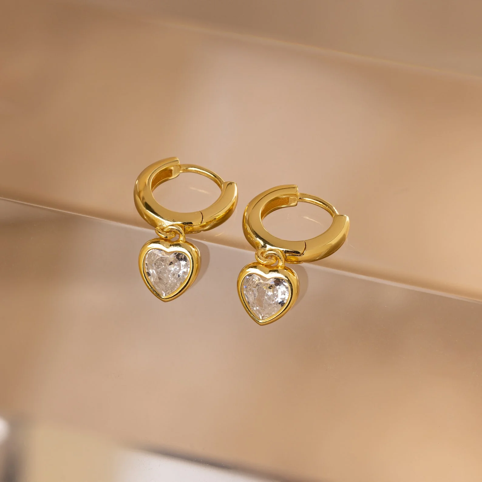 Diamond Heart Drop Huggies - Image 2