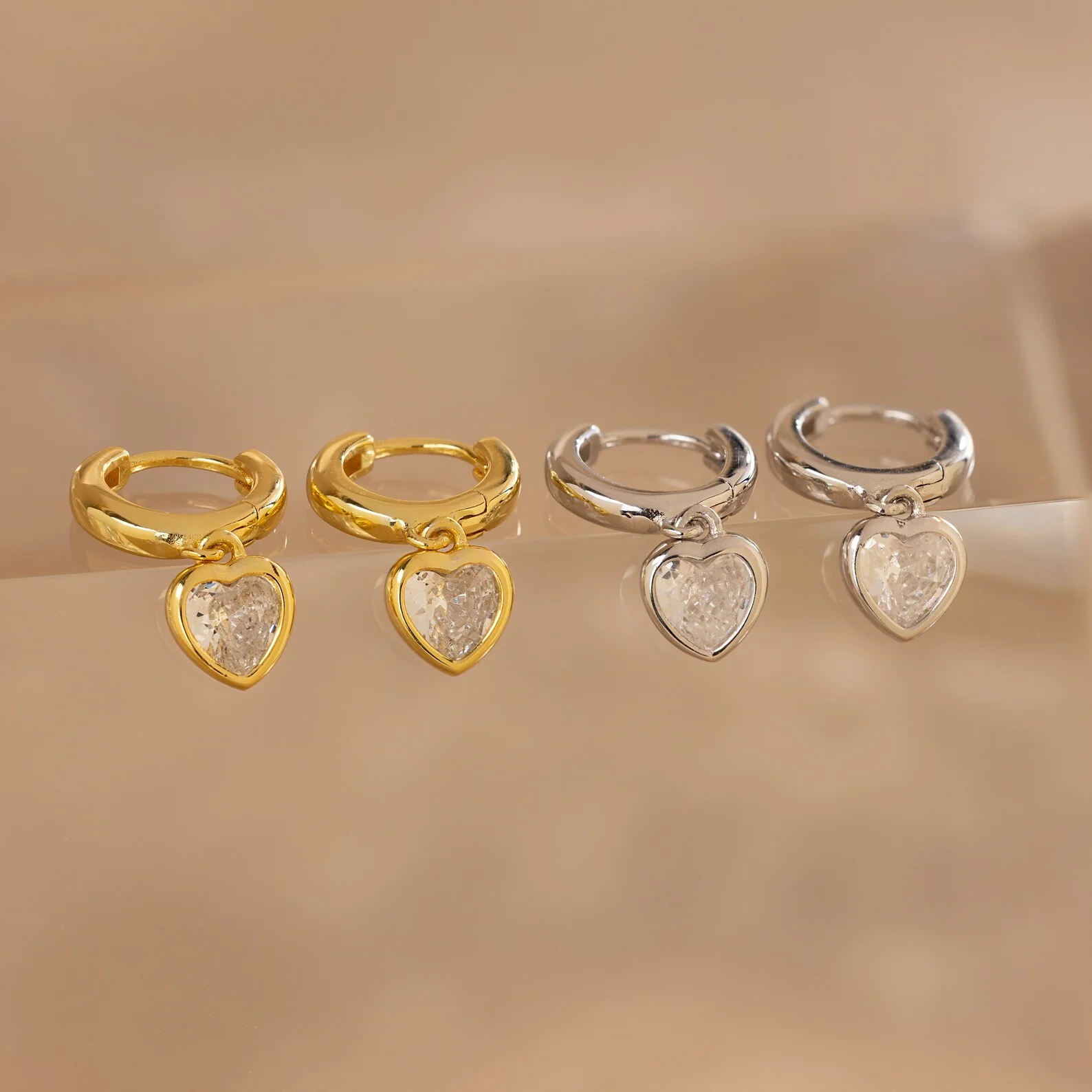 Diamond Heart Drop Huggies - Image 7