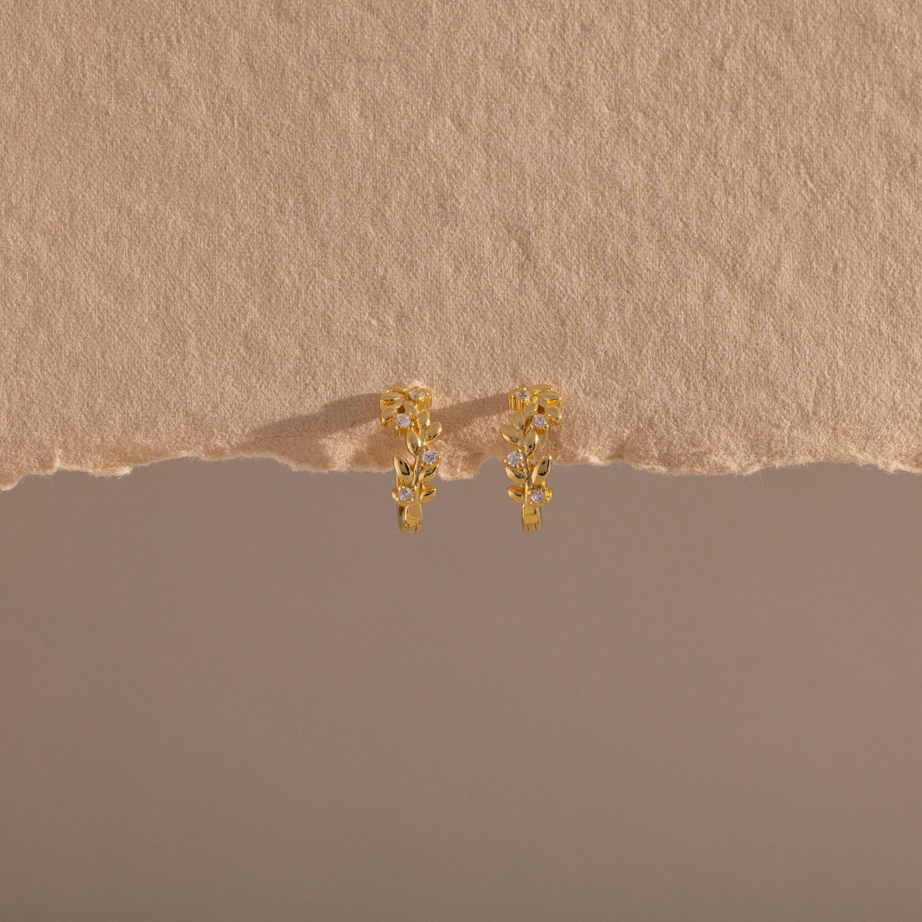 Diamond Leaf Hoops in 18K Gold