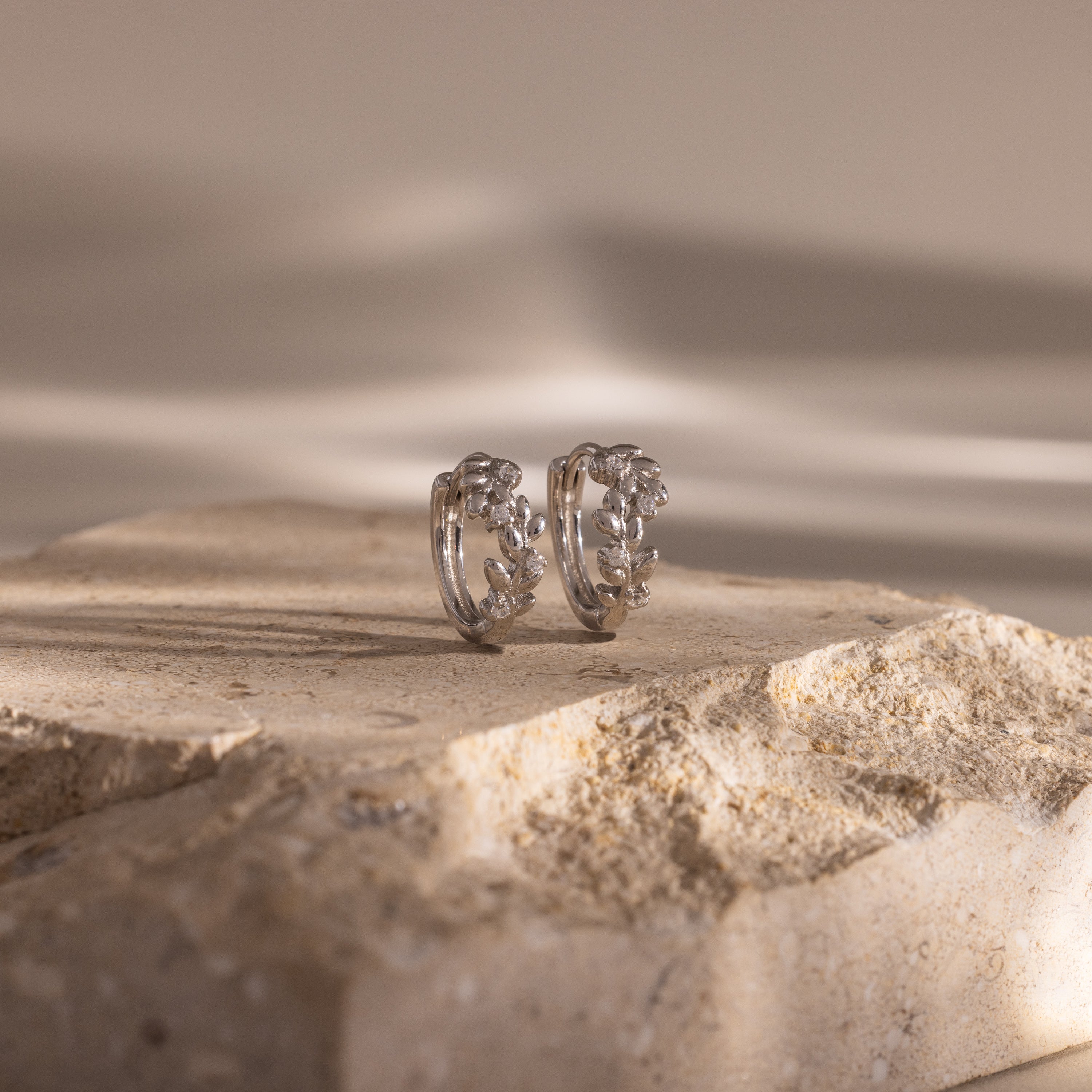Diamond Leaf Hoops in Silver - Image 3