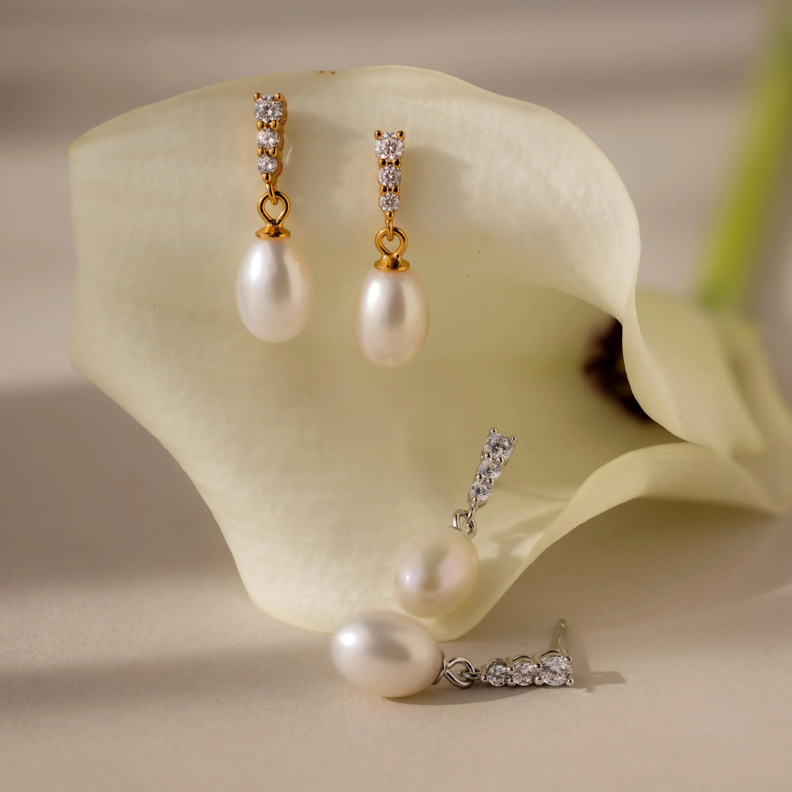 Diamond Pearl Droplet Earrings - Image 4