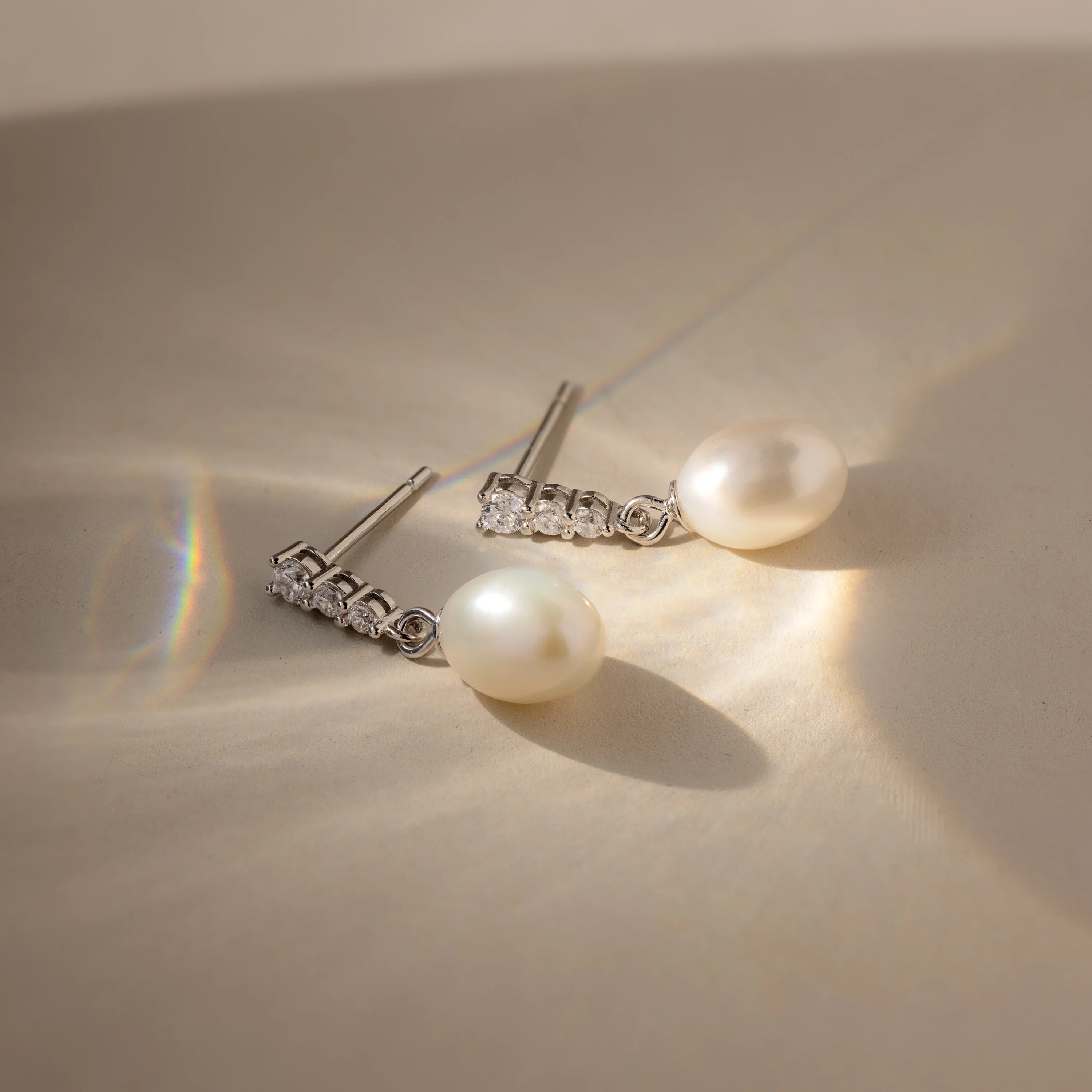 Diamond Pearl Droplet Earrings - Image 6