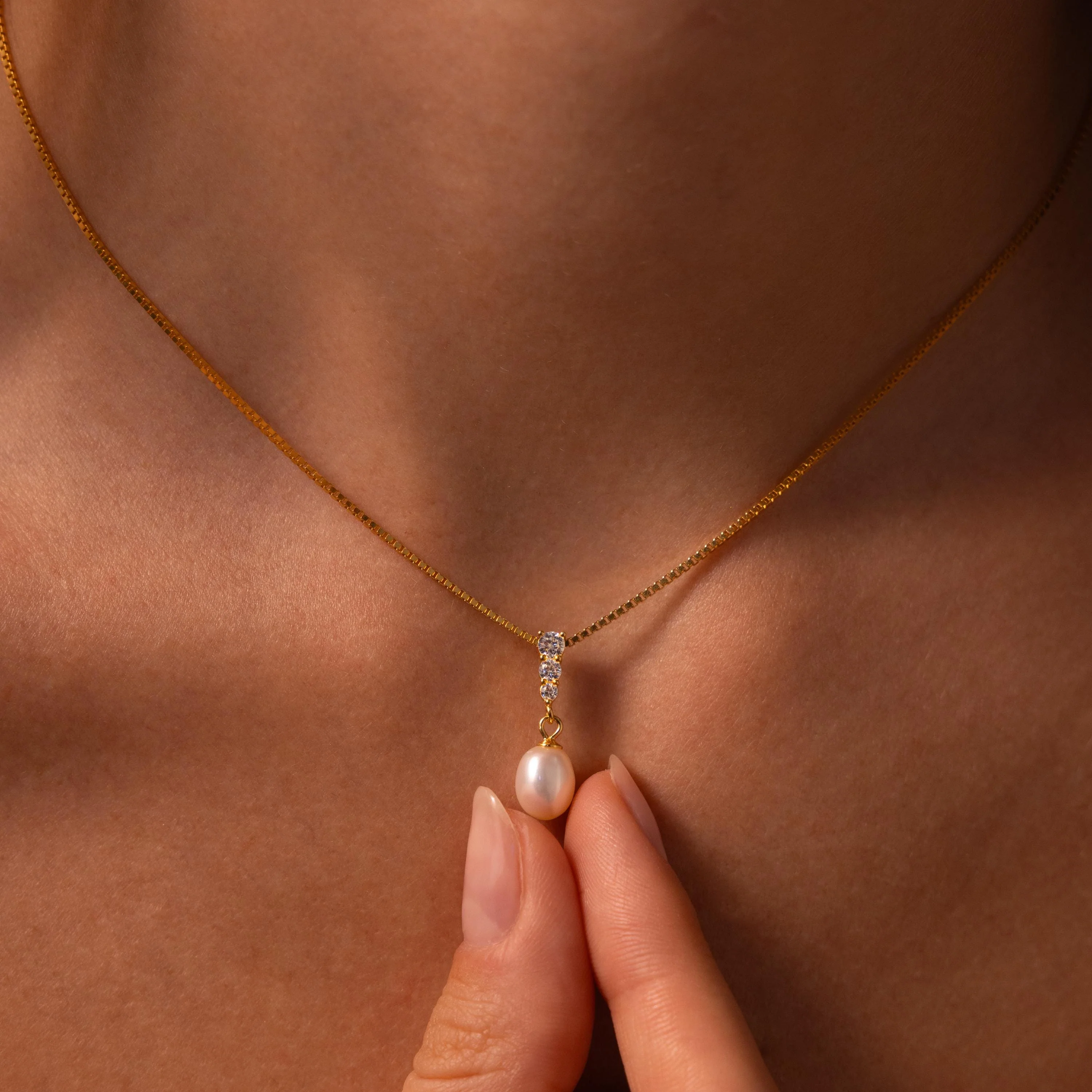 Diamond Pearl Droplet Necklace - Image 3