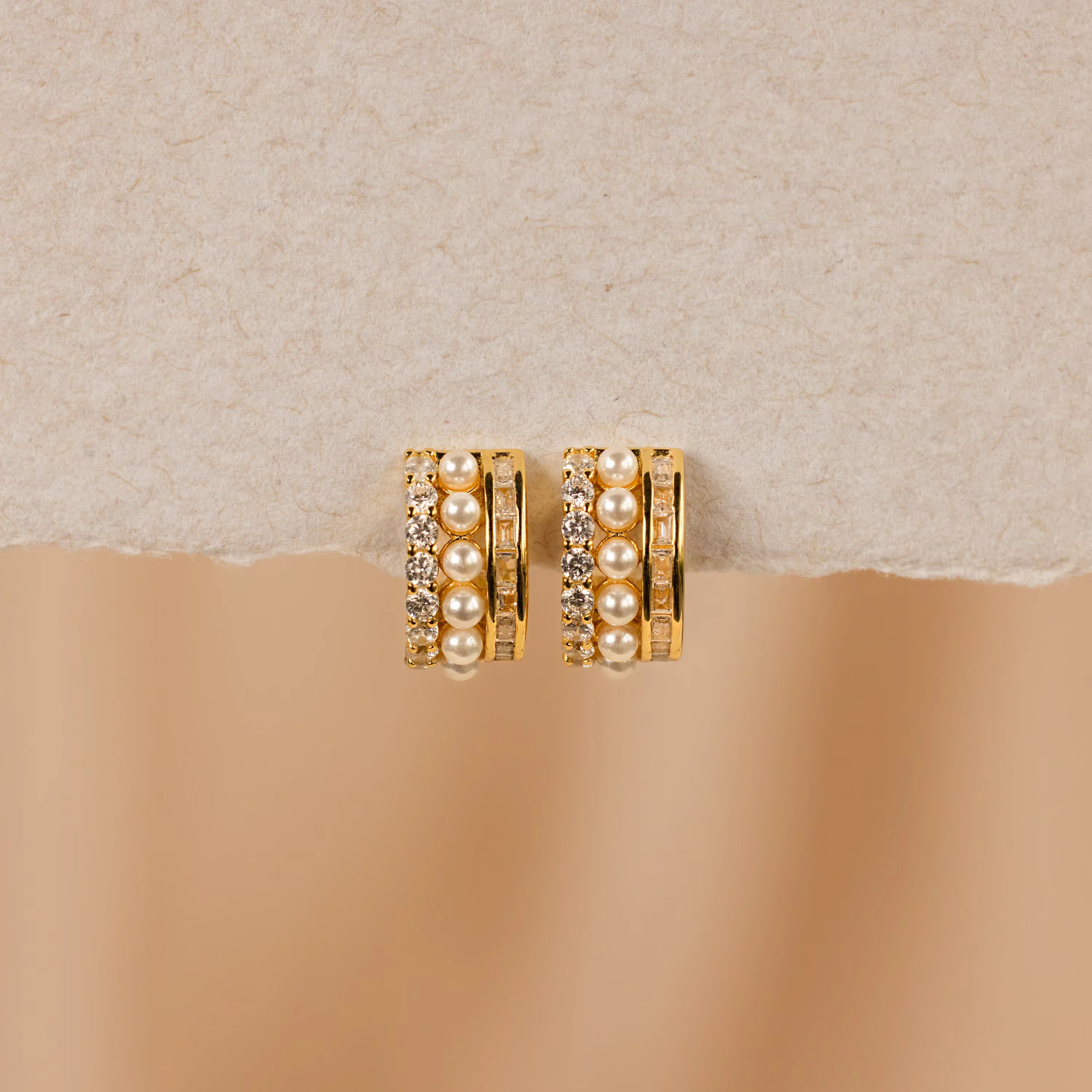 Diamond Pearl Stacked Hoops - Image 2