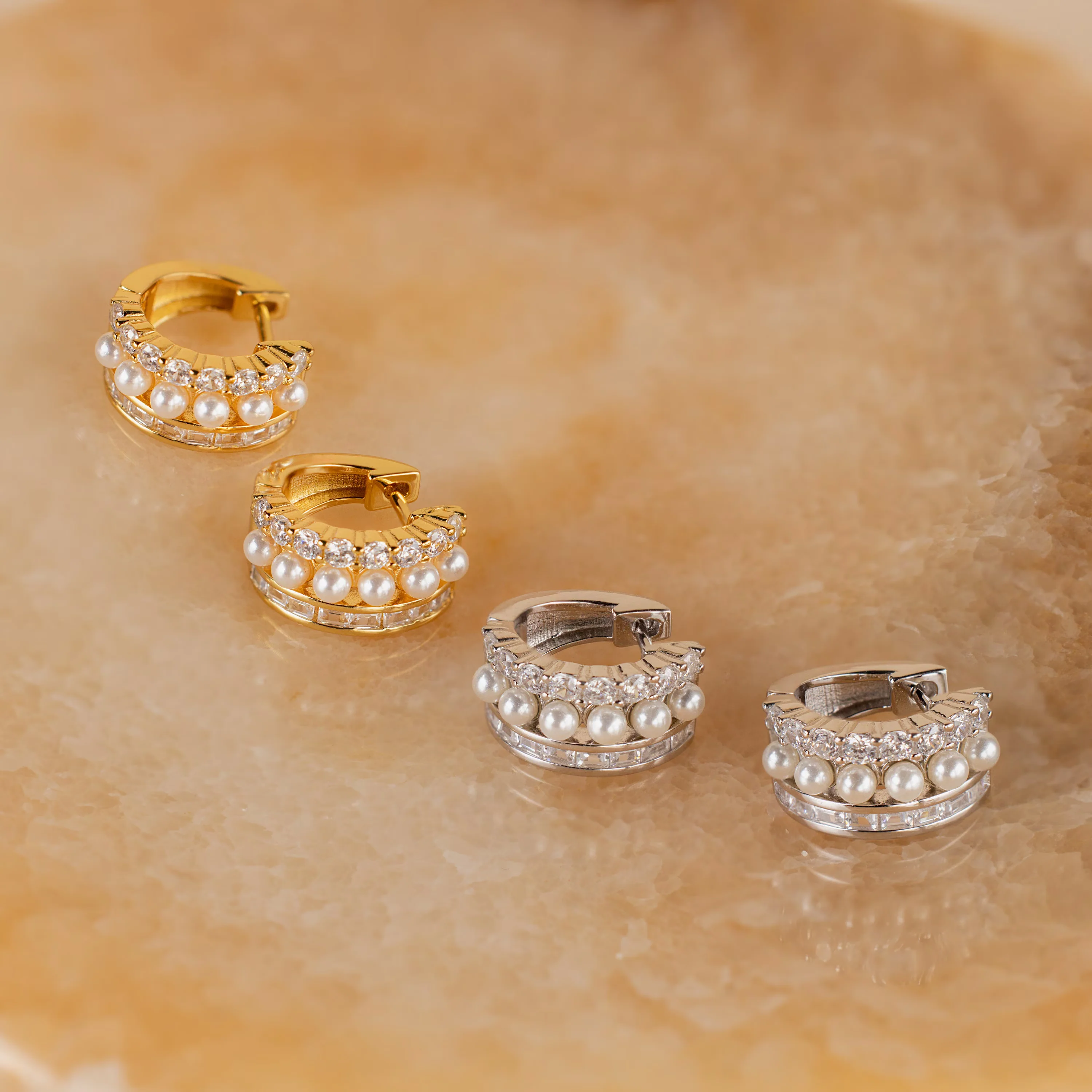 Diamond Pearl Stacked Hoops - Image 3