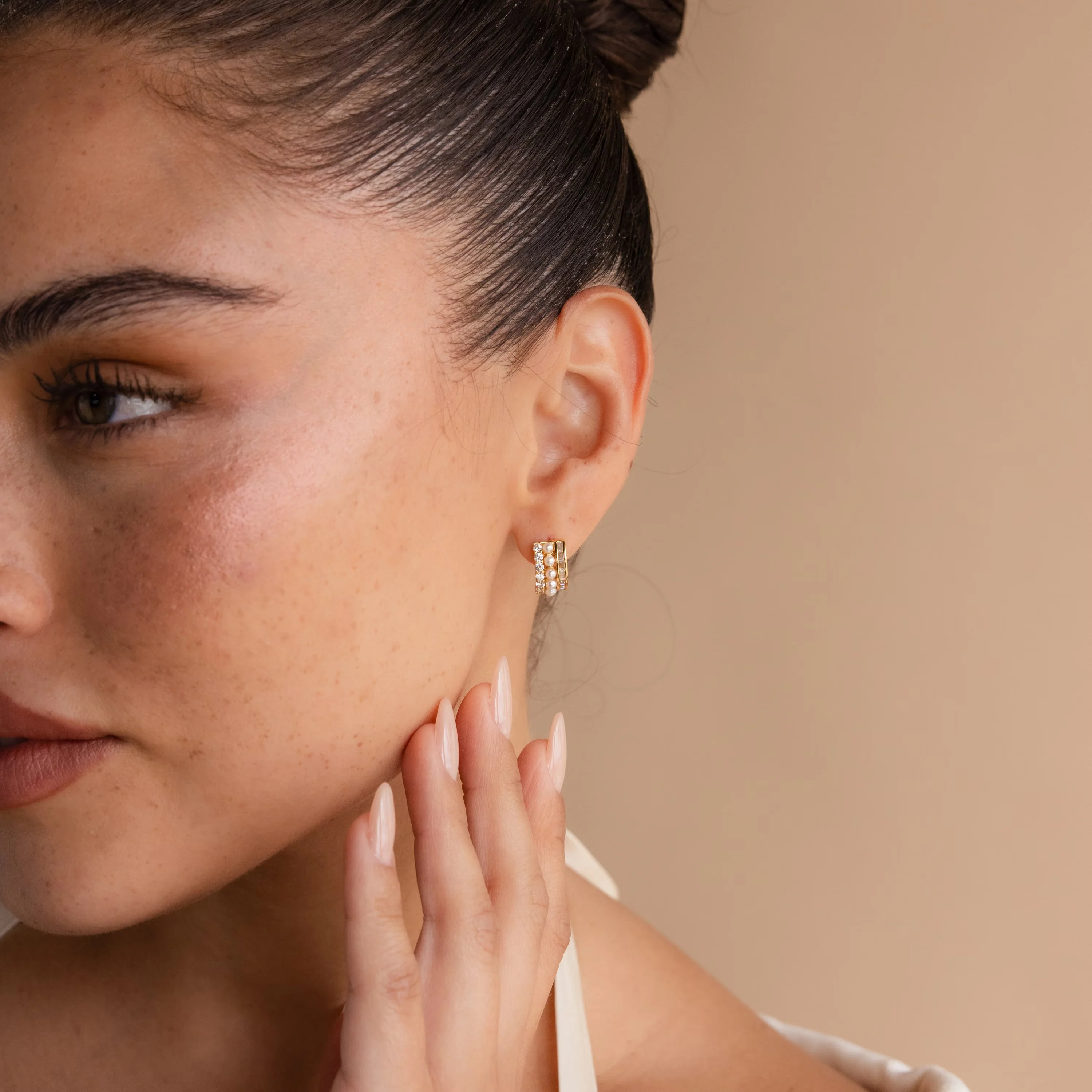 Diamond Pearl Stacked Hoops - Image 8