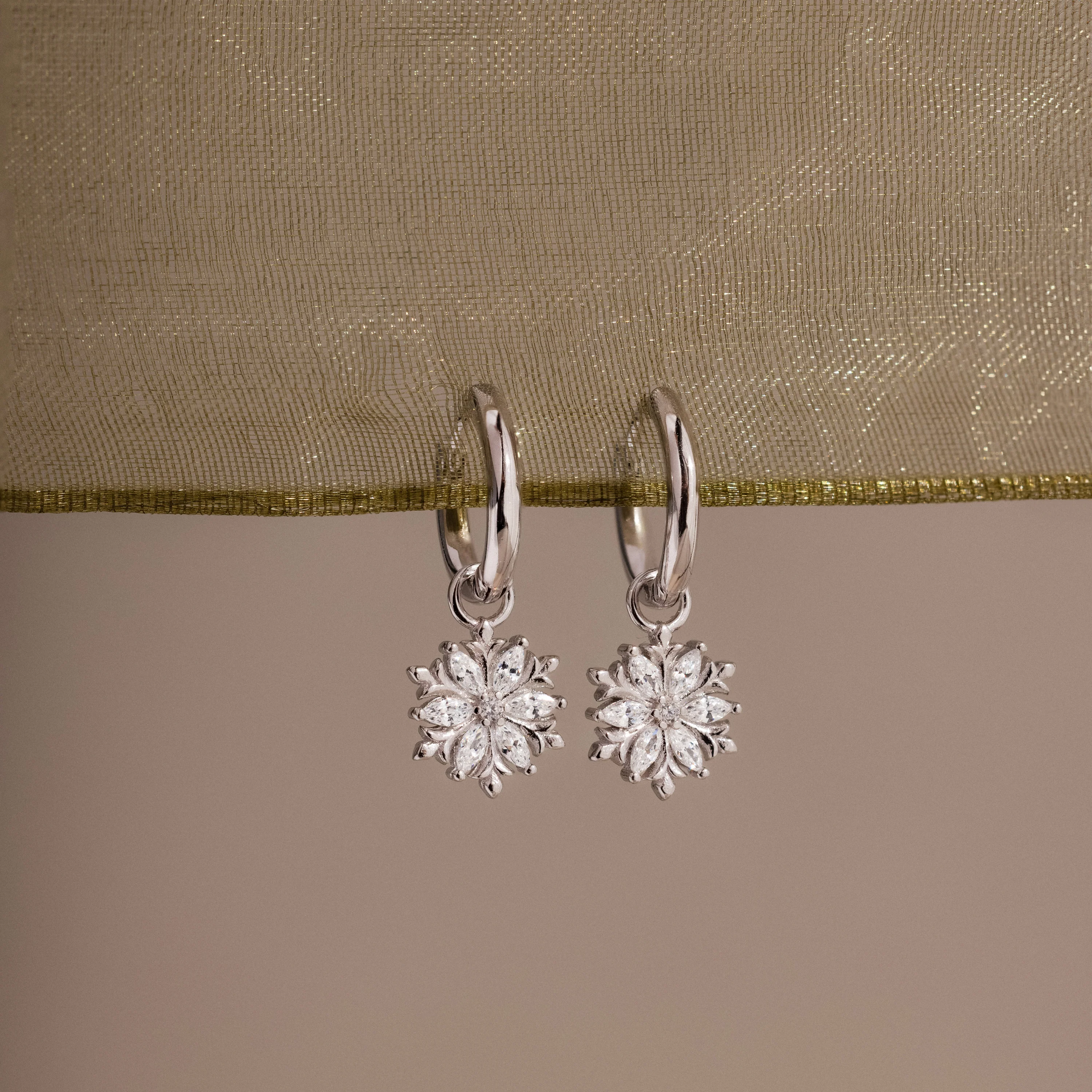 Diamond Poinsettia Hoops in Silver - Image 3