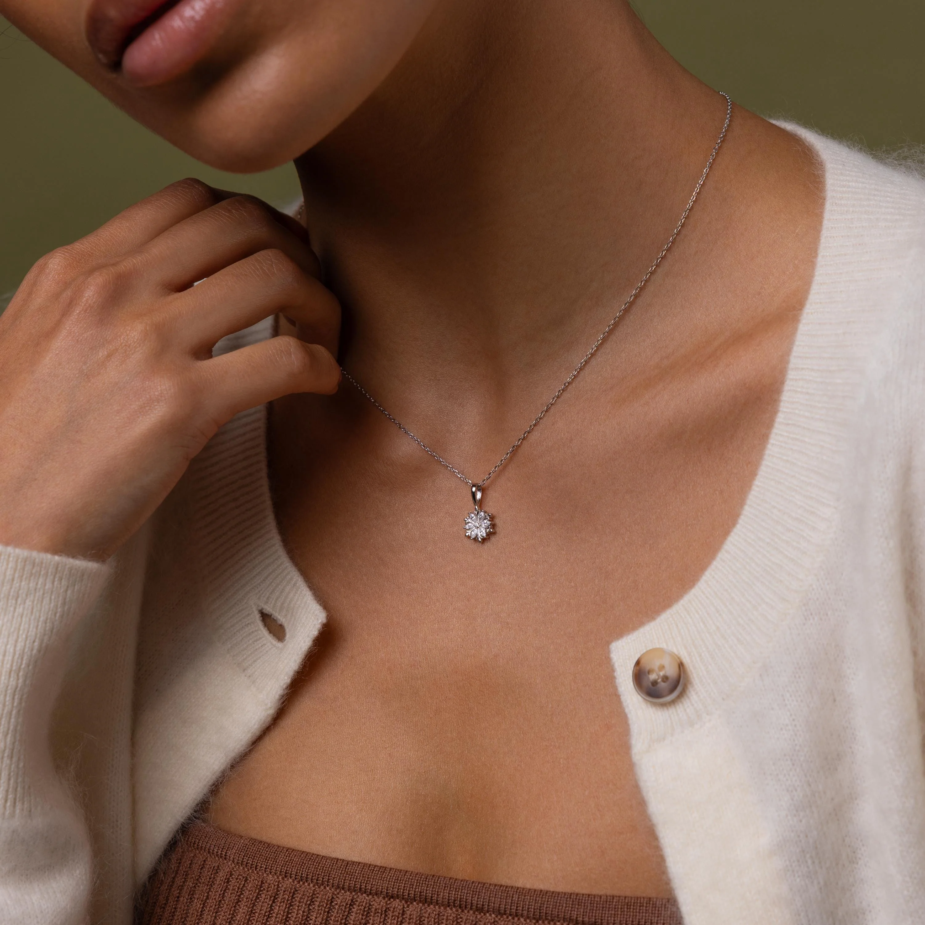 Diamond Poinsettia Necklace in Silver - Image 2