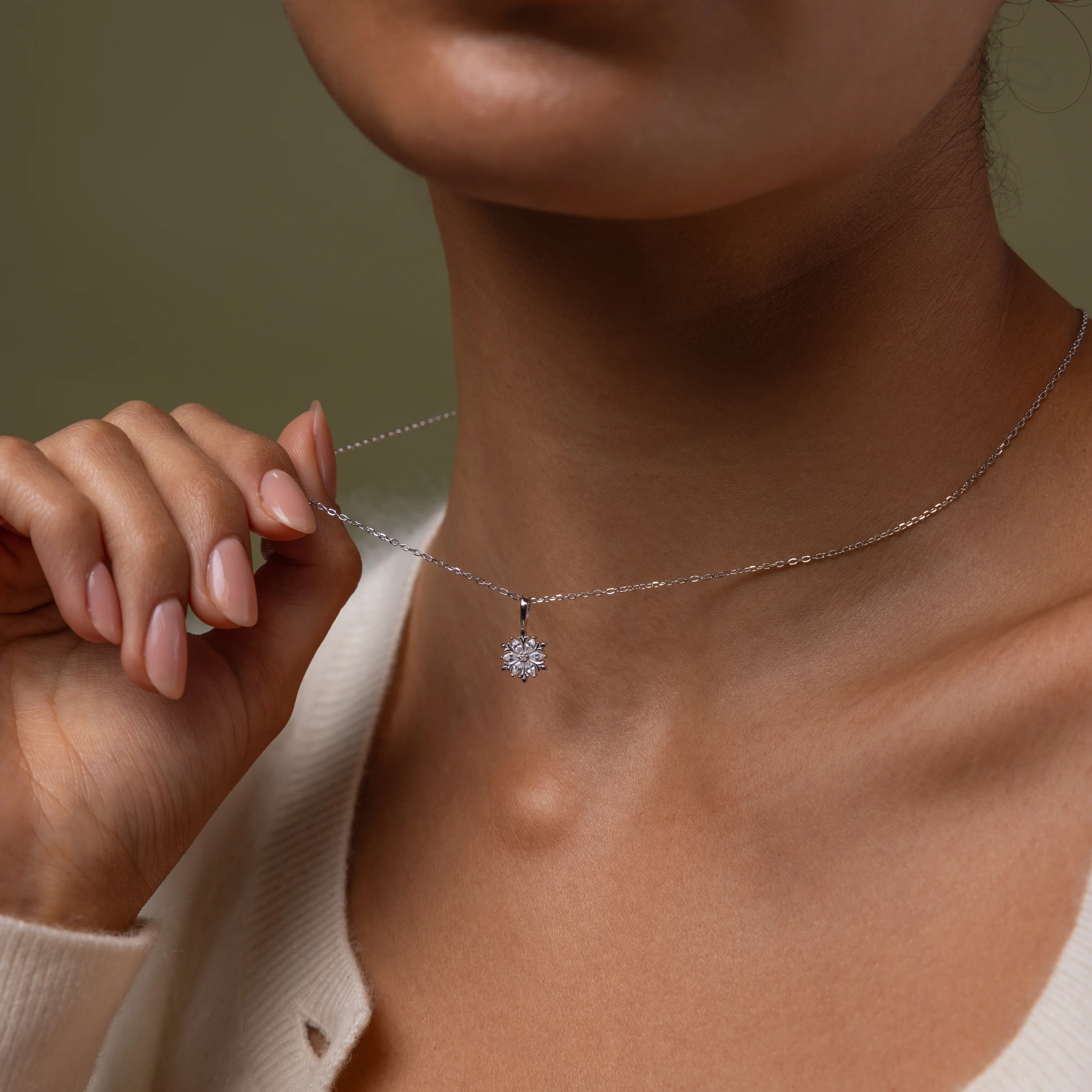 Diamond Poinsettia Necklace in Silver - Image 4