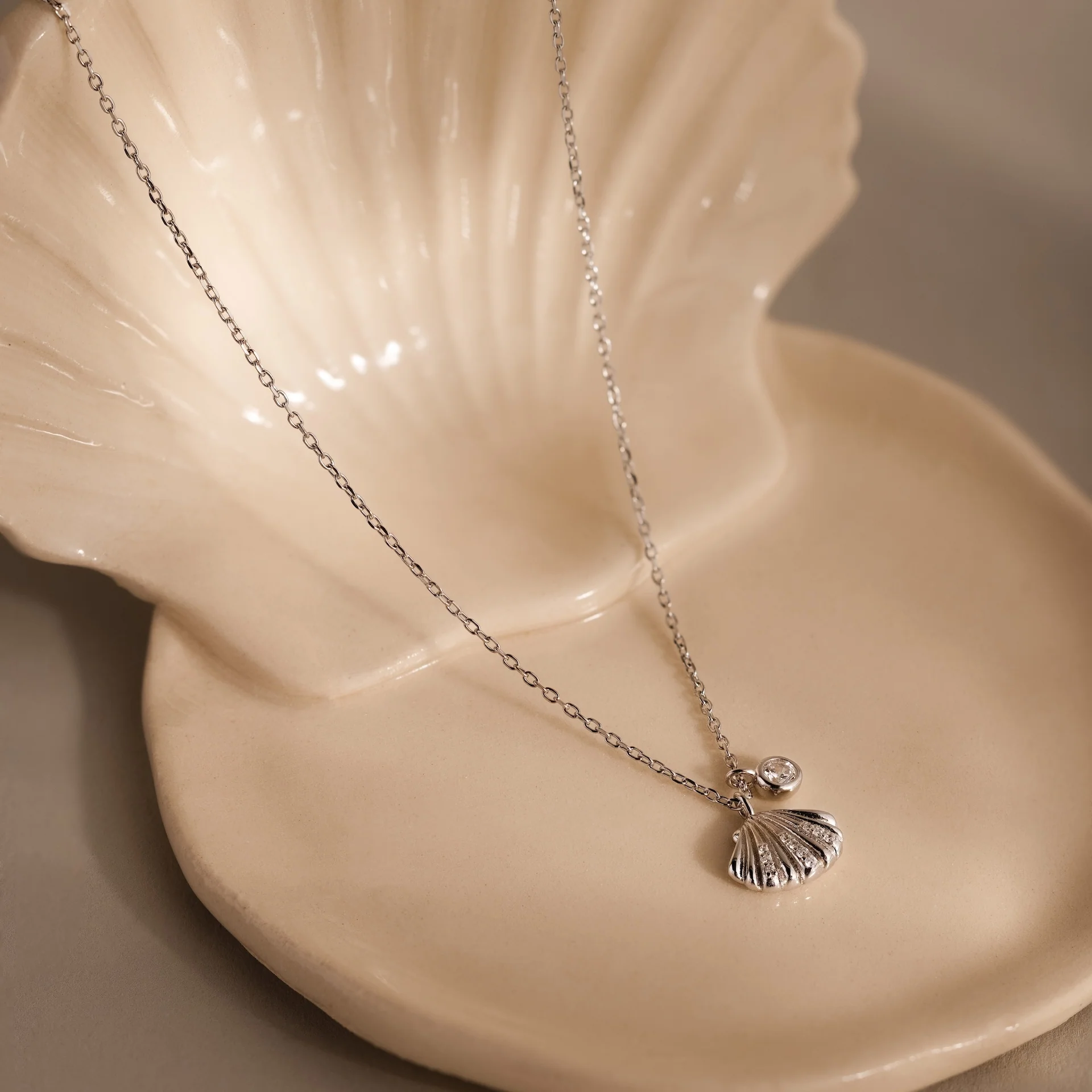 Diamond Seashell Charm Necklace in Silver - Image 3