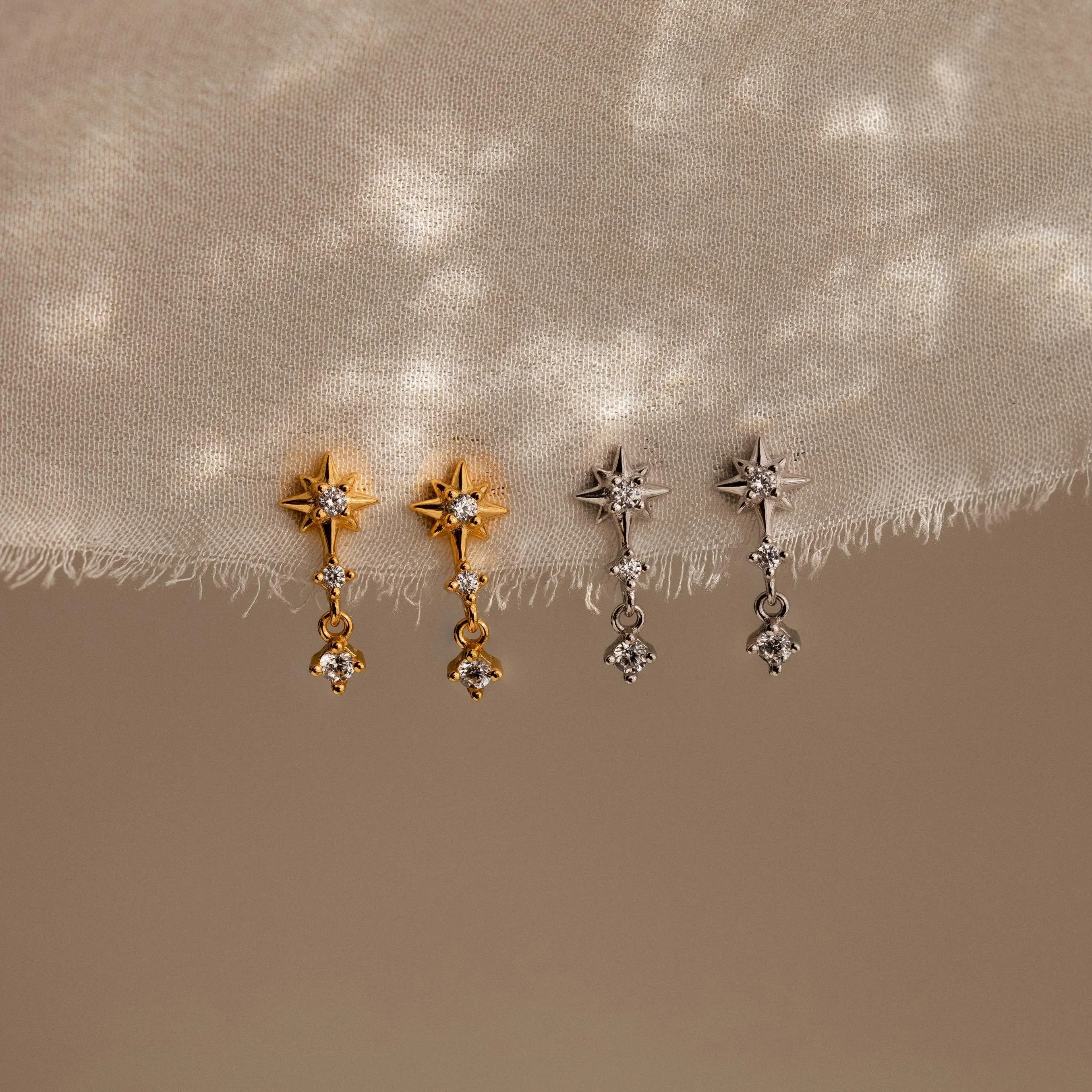 Diamond Starburst Drop Studs in Silver - Image 3