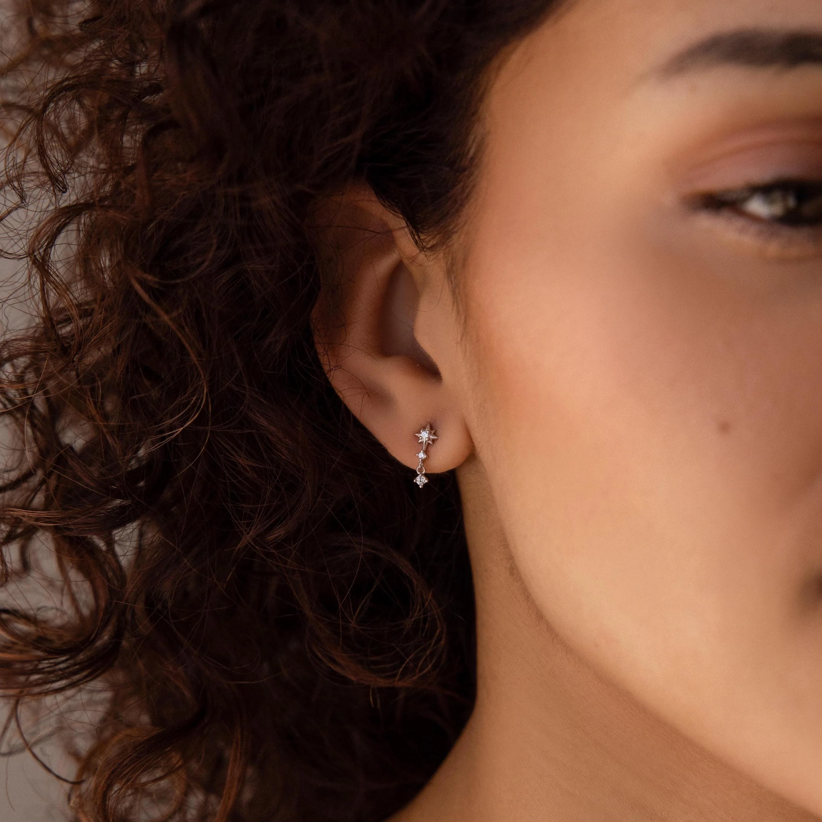 Diamond Starburst Drop Studs in Silver - Image 2