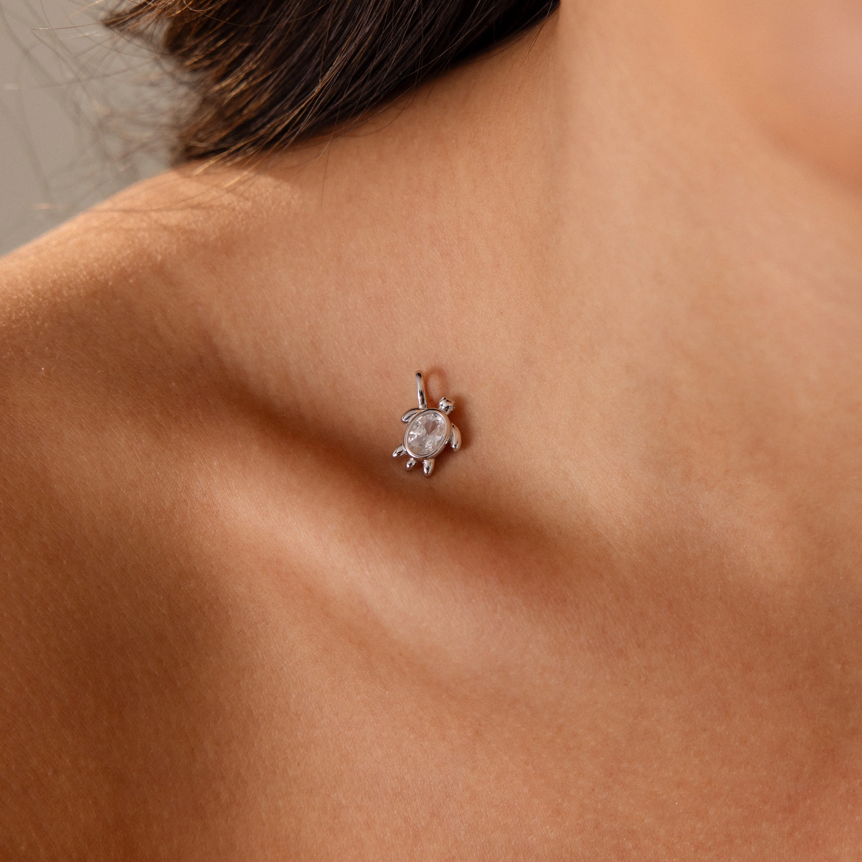 Diamond Turtle Charm in Silver - Image 4