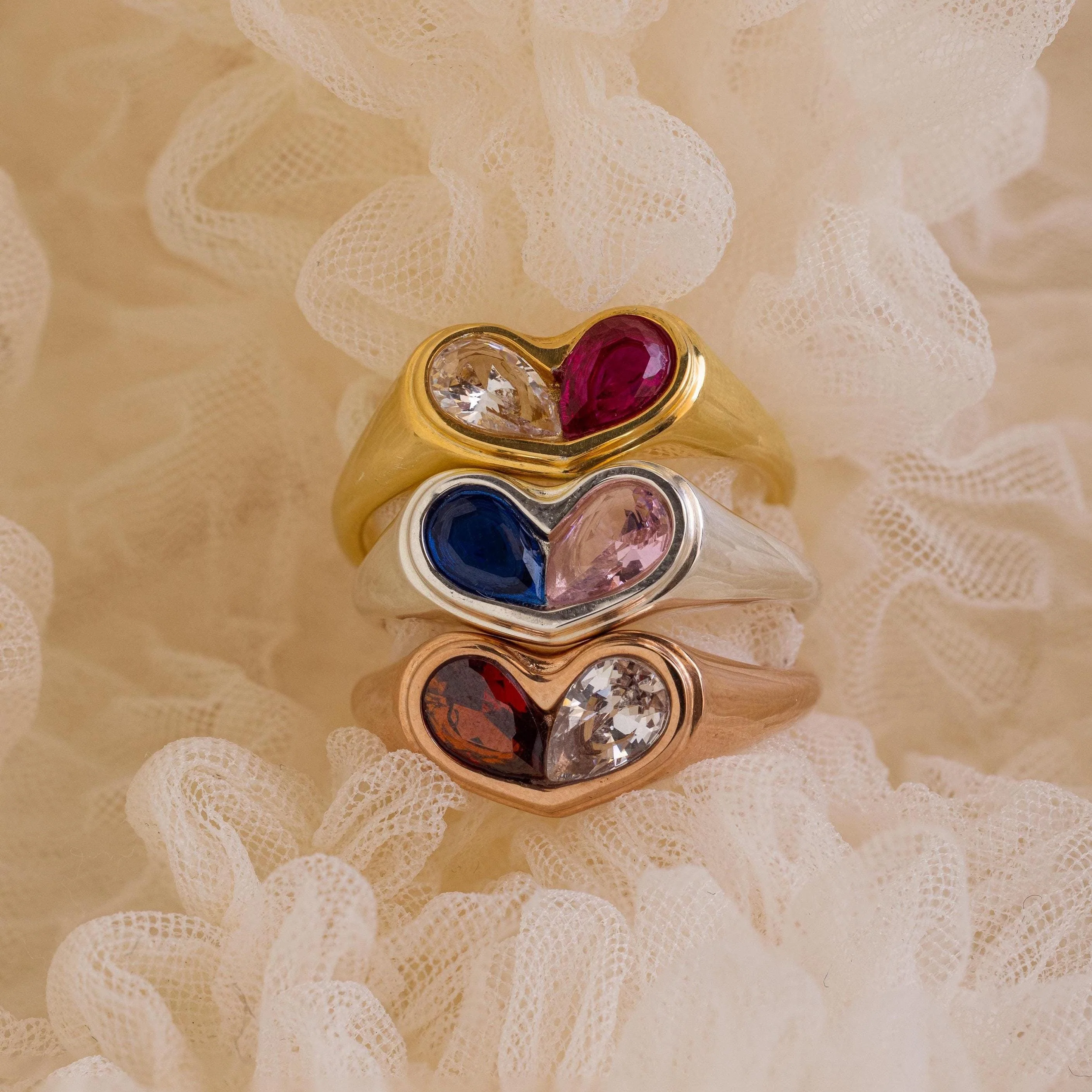 Duo Birthstone Heart Signet Ring - Image 5