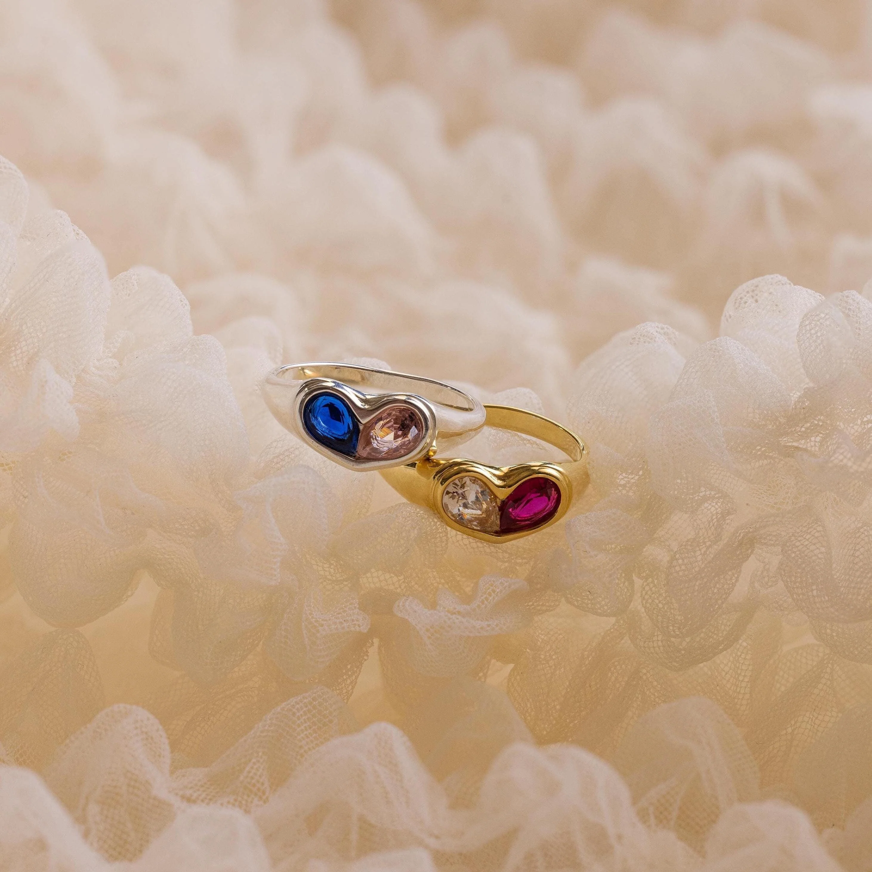 Duo Birthstone Heart Signet Ring - Image 7