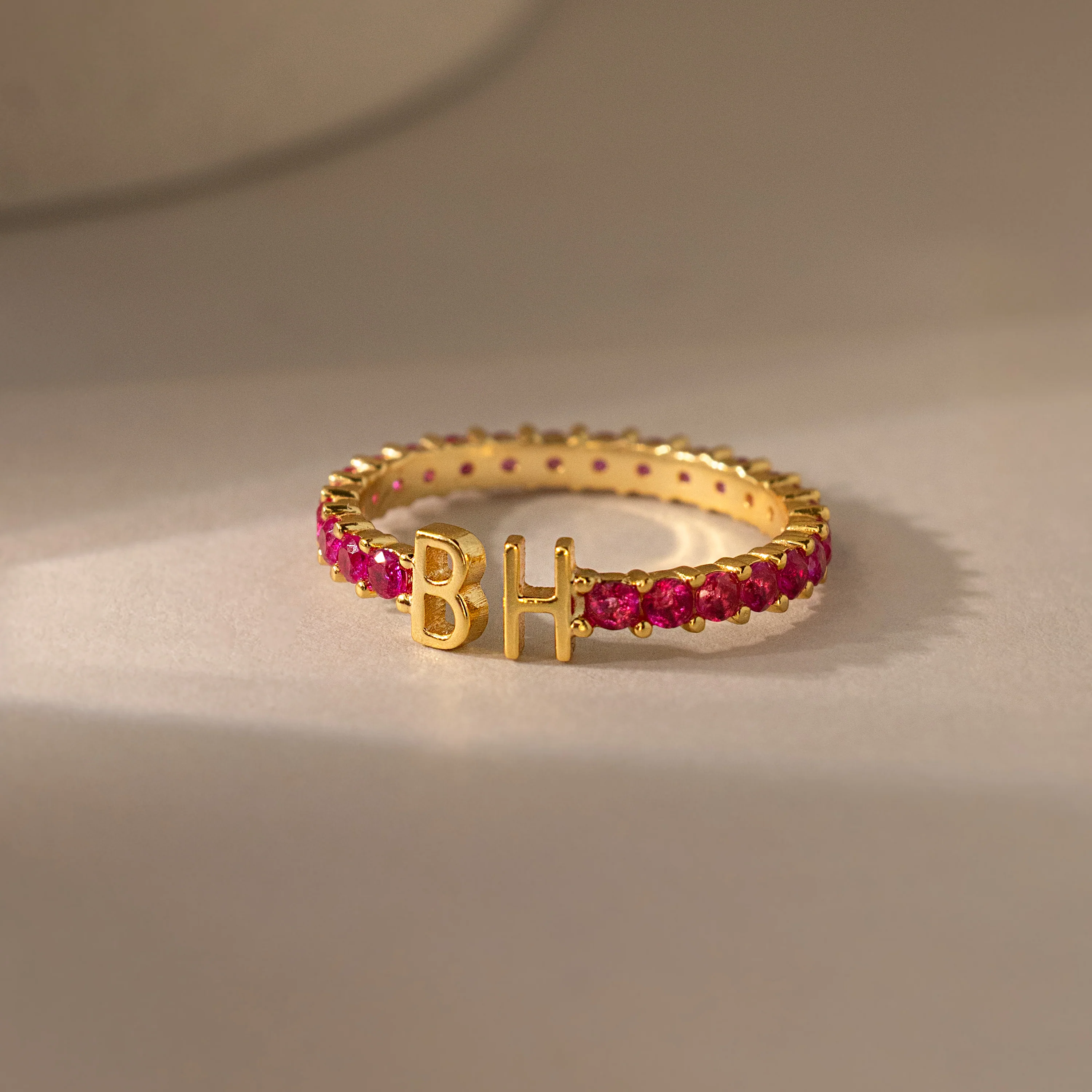 Duo Initial Emerald Tennis Ring - Image 3