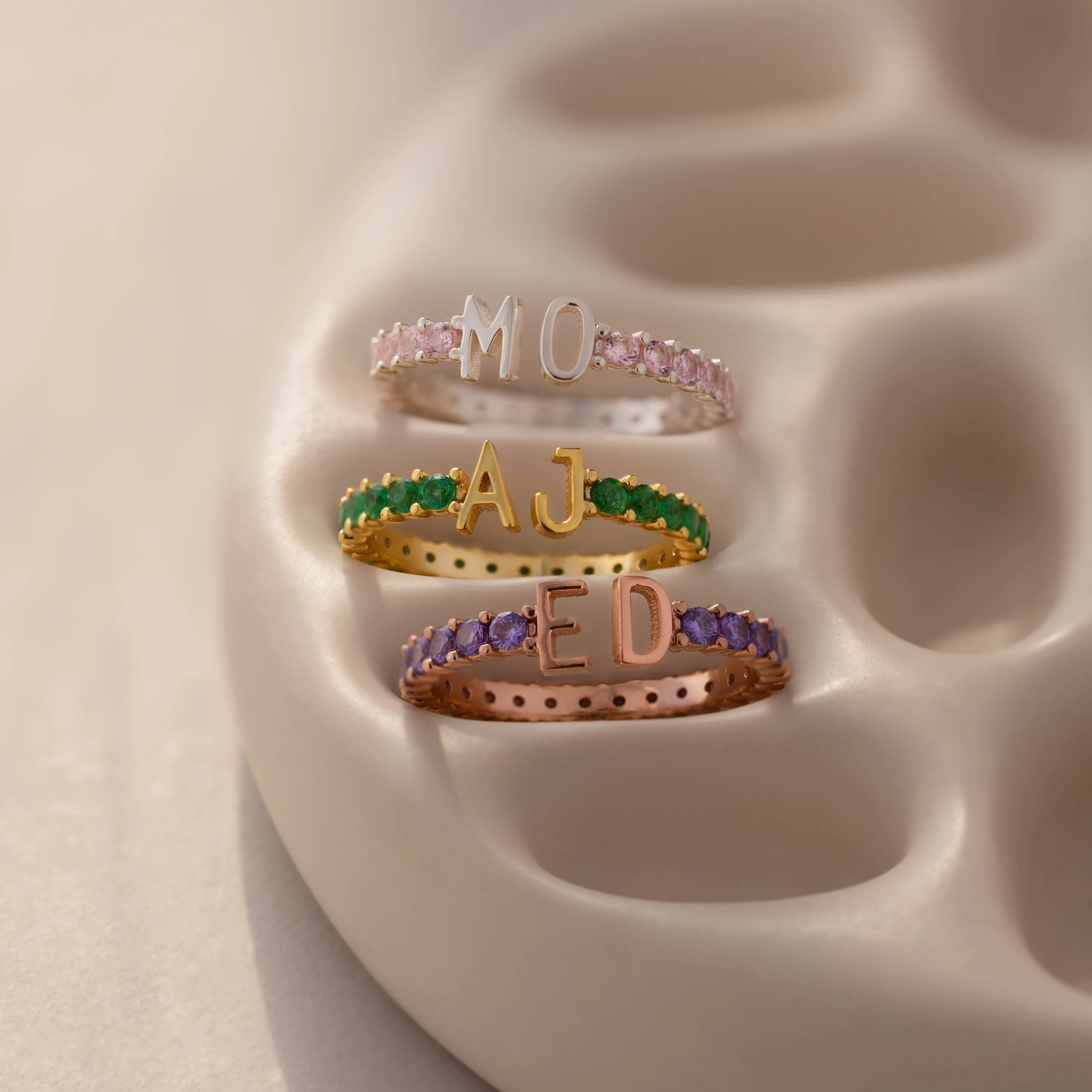 Duo Initial Amethyst Tennis Ring