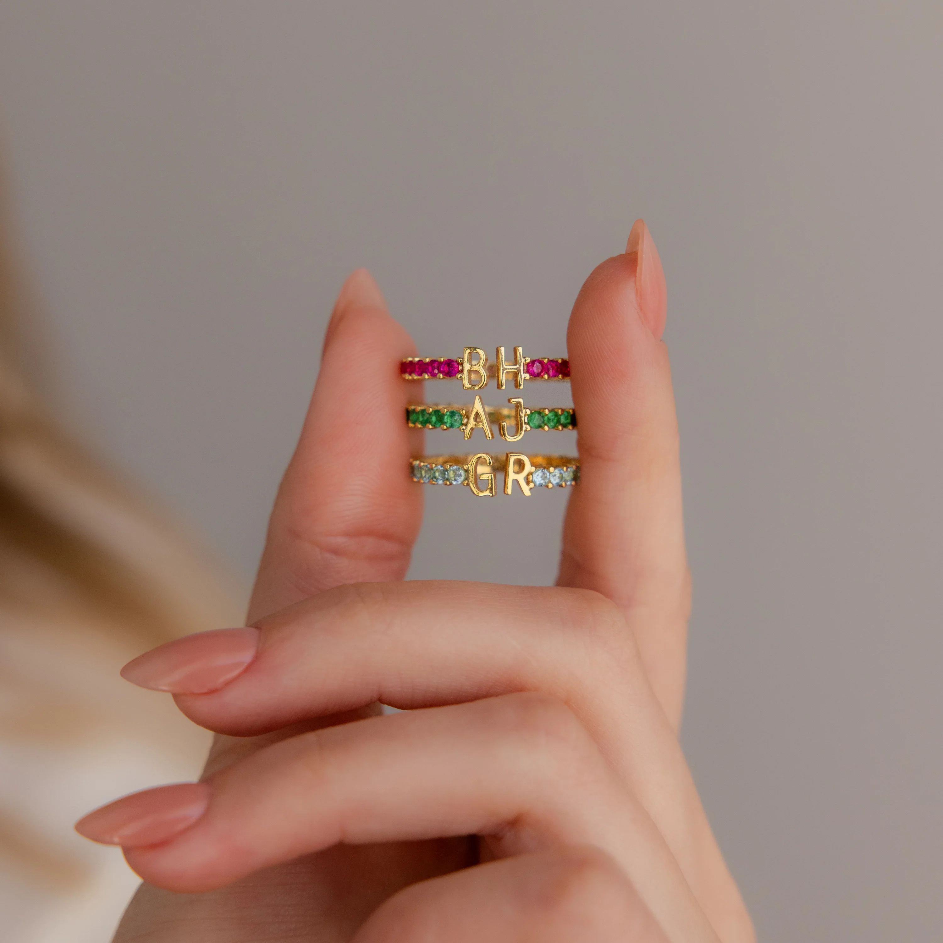 Duo Initial Emerald Tennis Ring - Image 5