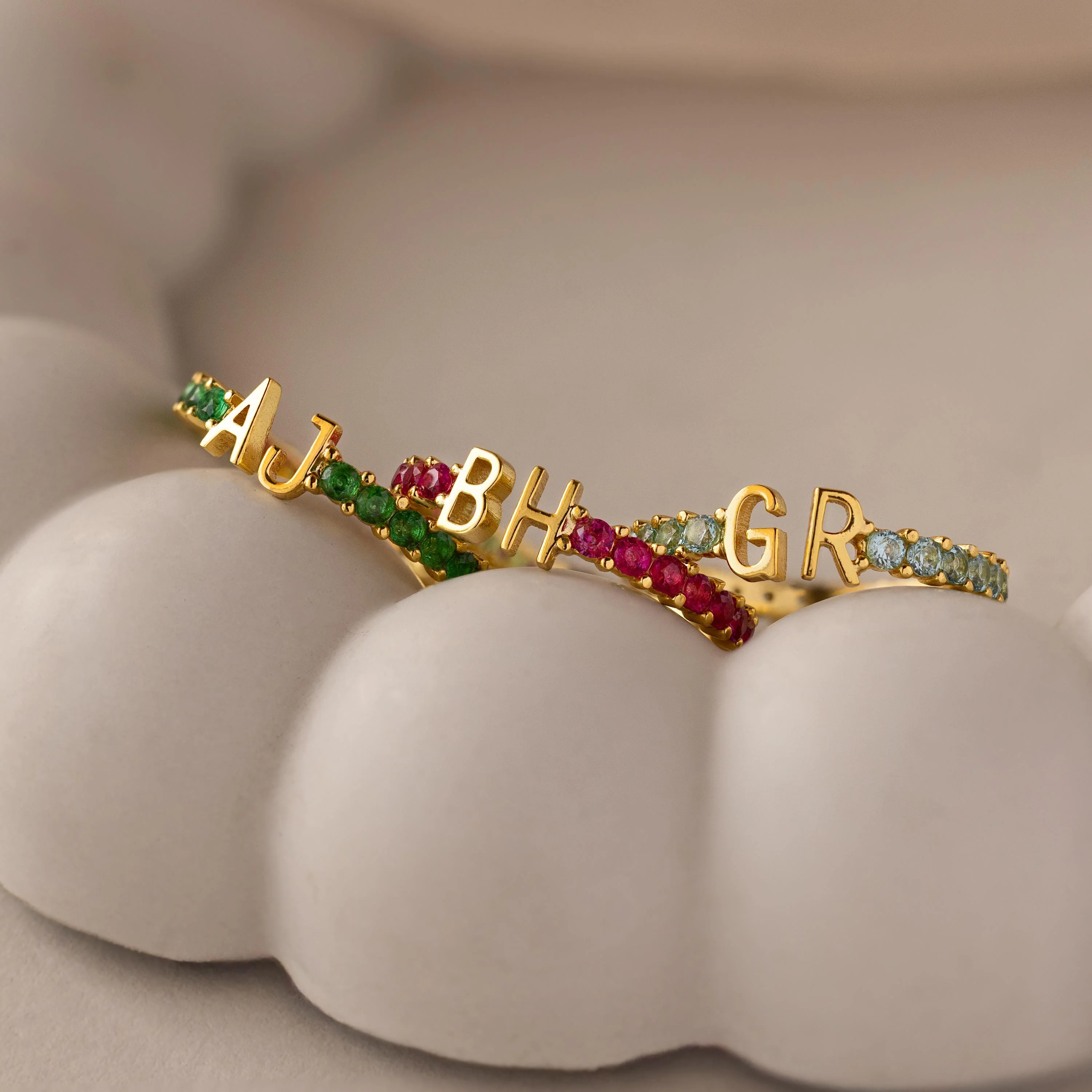 Duo Initial Emerald Tennis Ring - Image 7