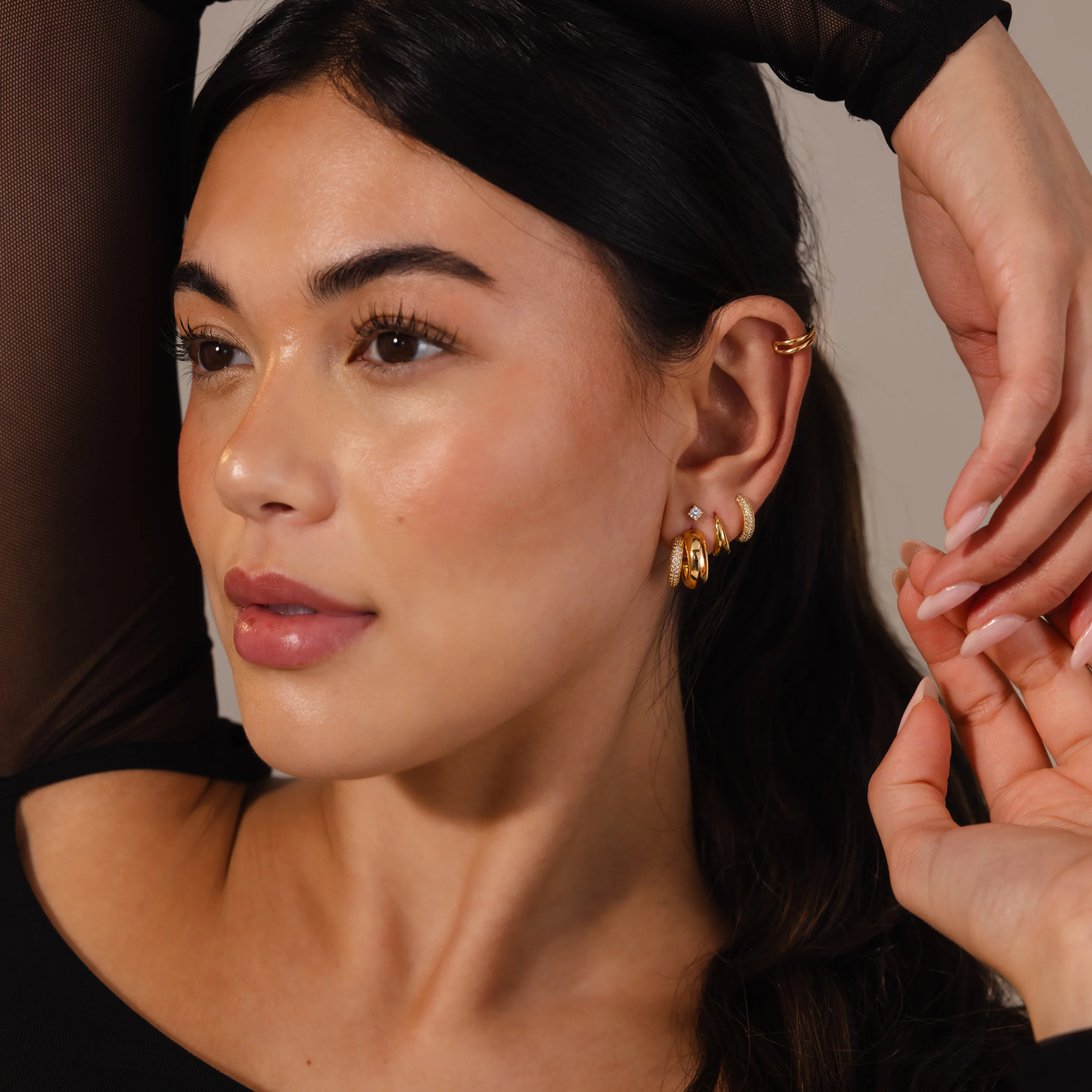 Duo Pave Dome Studs in 18K Gold - Image 4