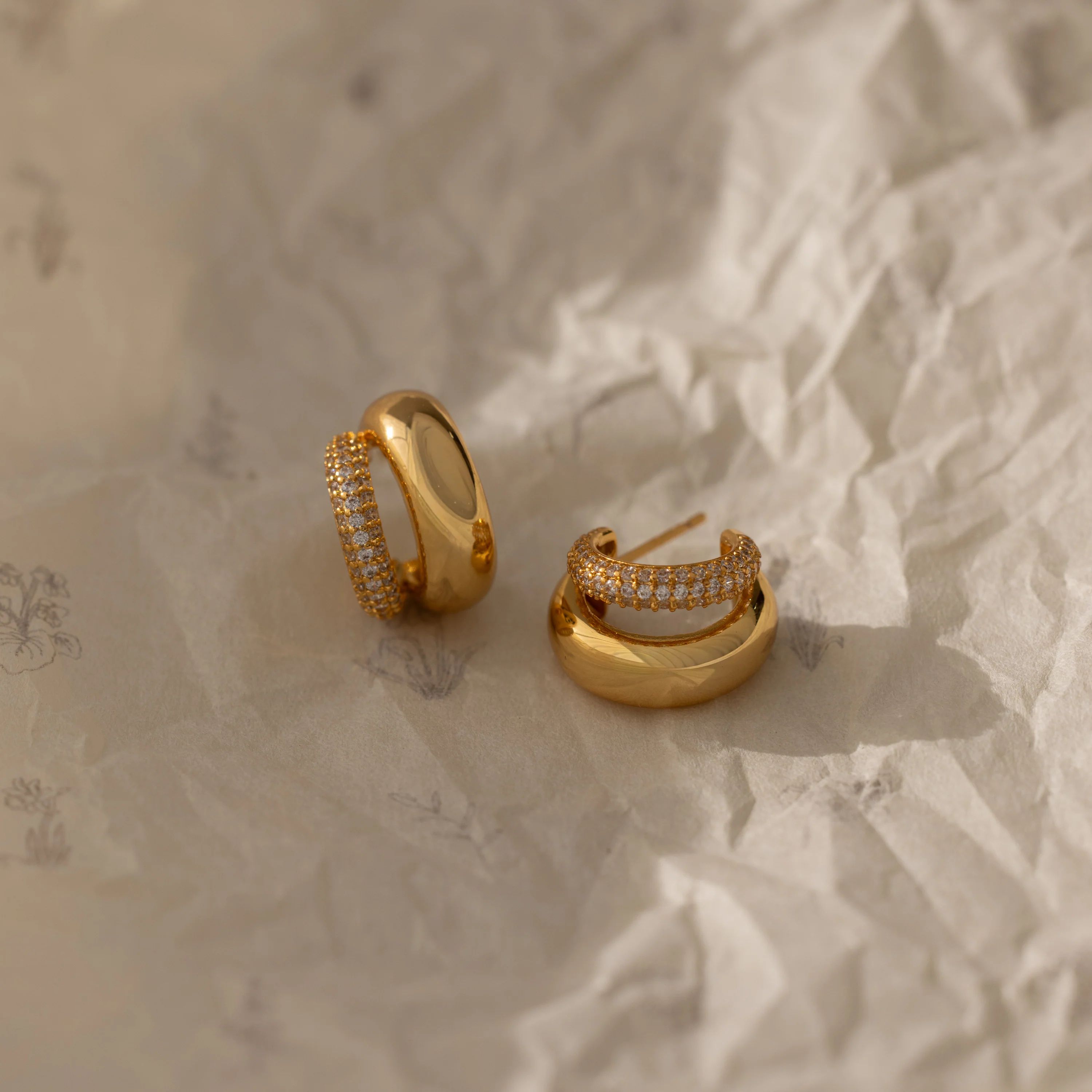 Duo Pave Dome Studs in 18K Gold - Image 5