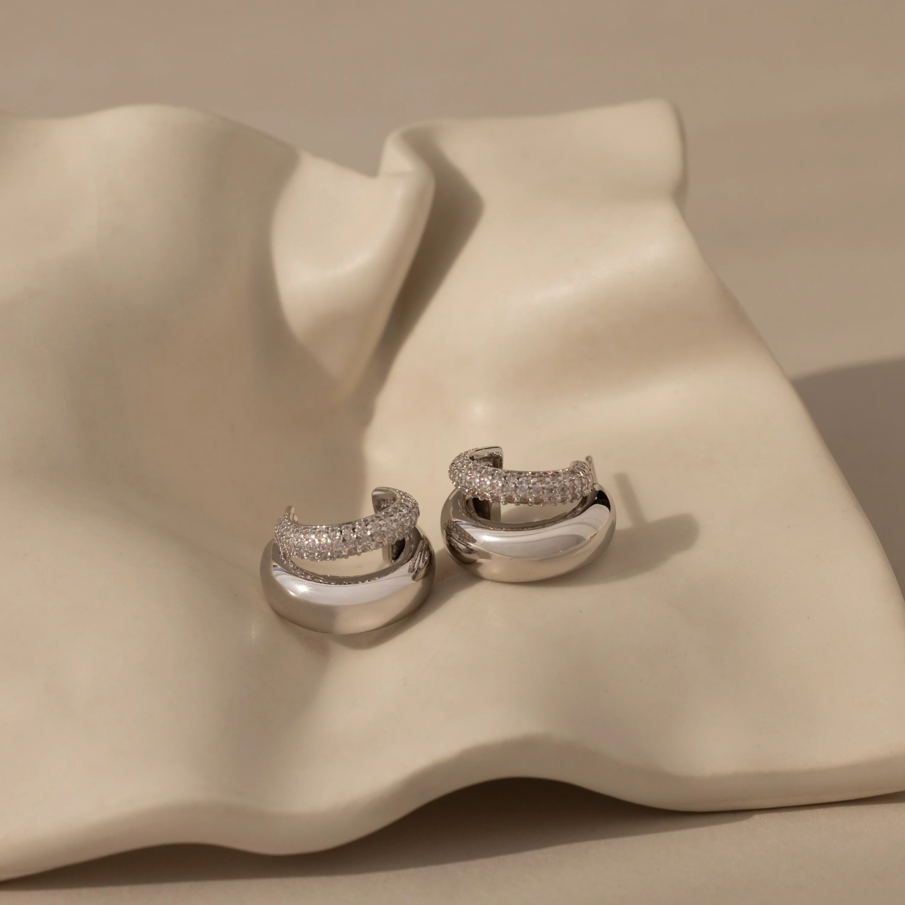 Duo Pave Dome Studs in Silver - Image 3