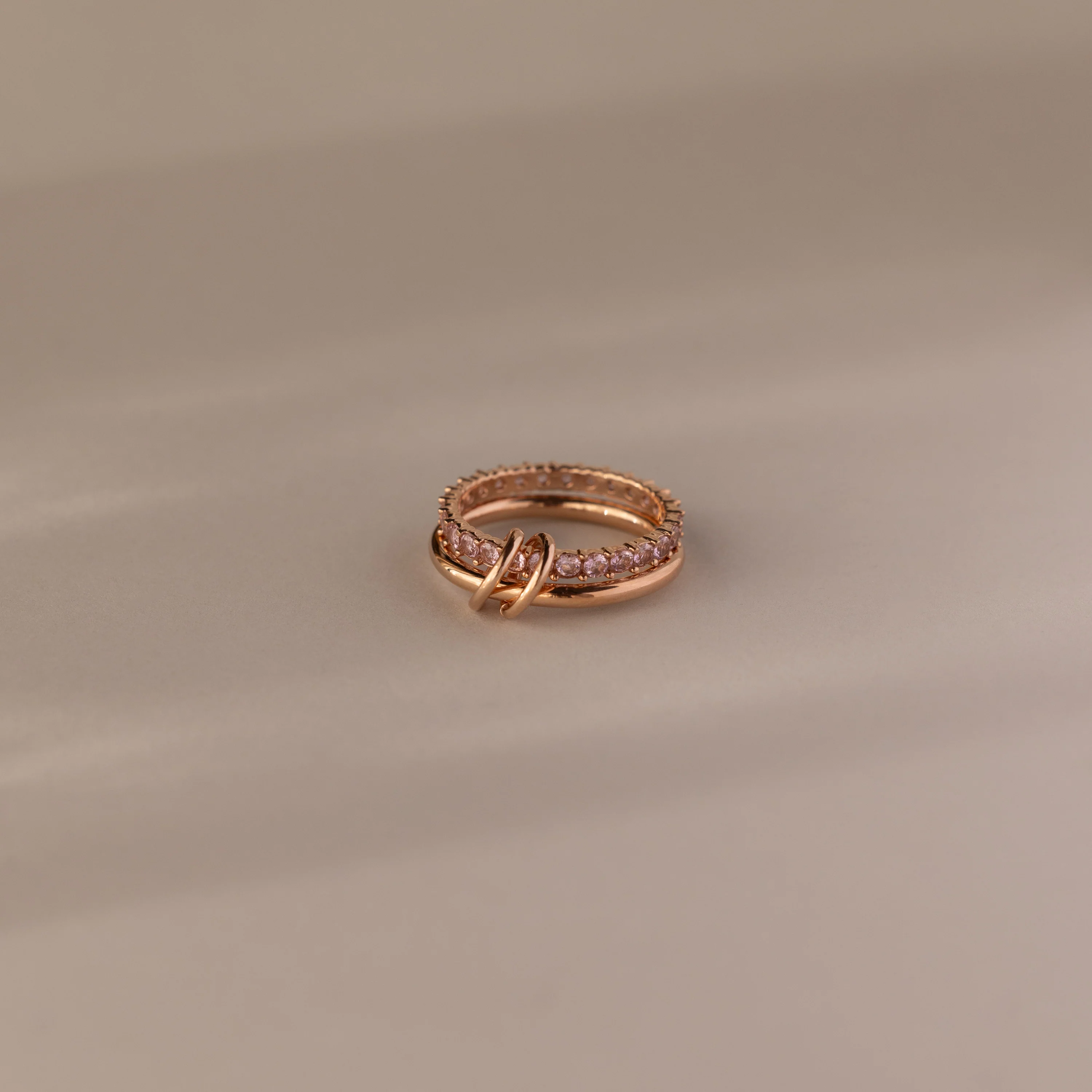 Duo Pink Tourmaline Tennis Linked Ring Set - Image 5