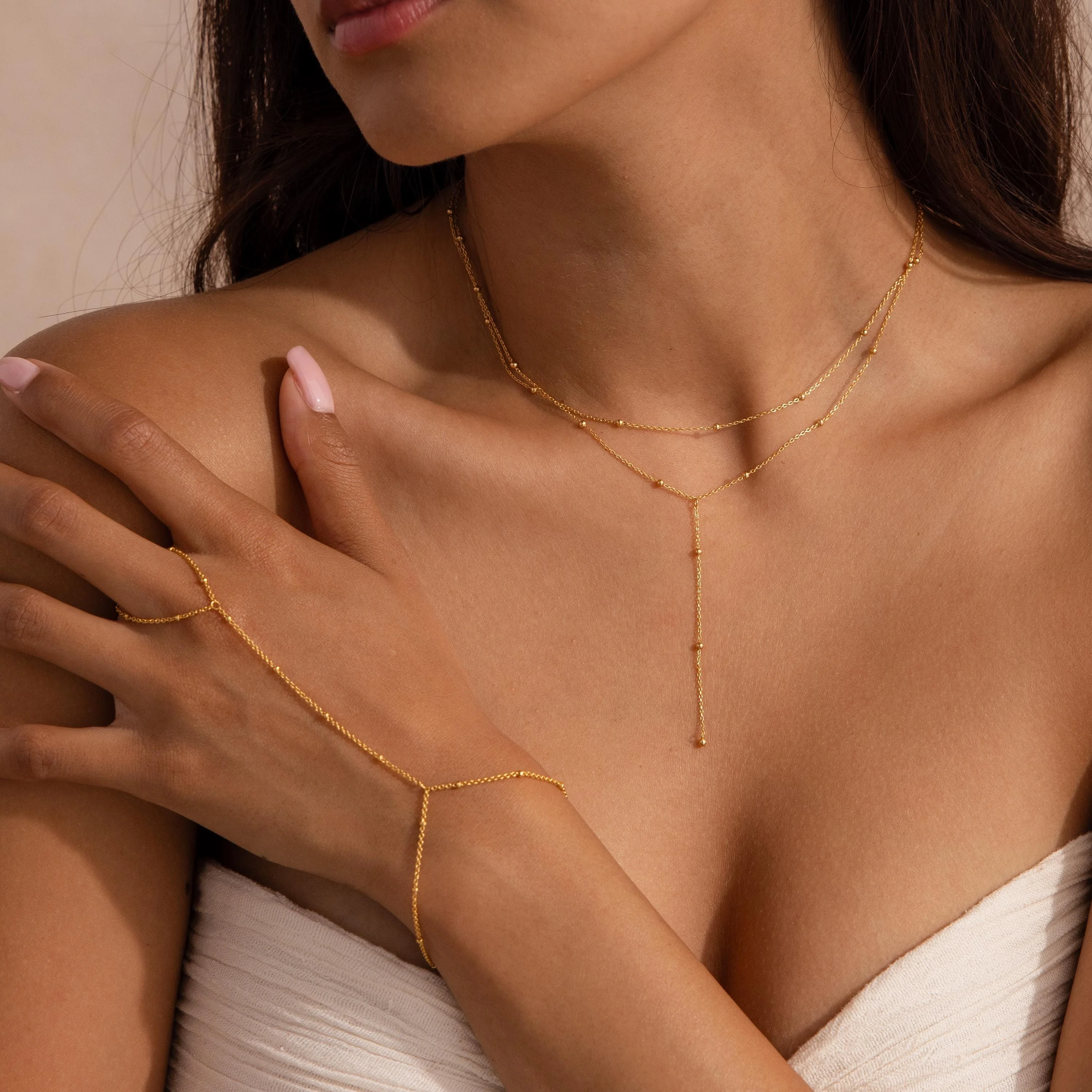 Duo Satellite Lariat Necklace in 18K Gold - Image 4