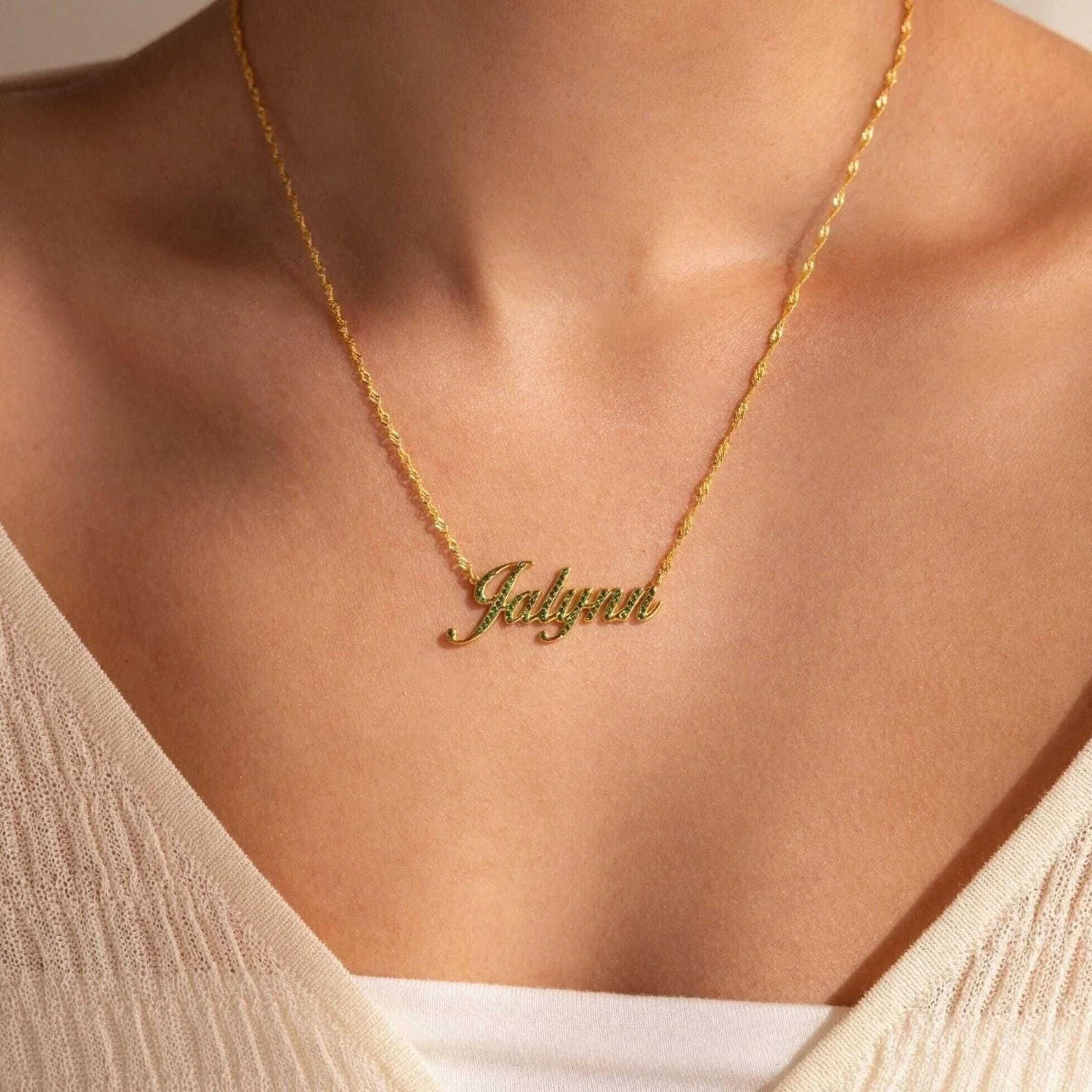 Elegant Birthstone Name Necklace - Image 4