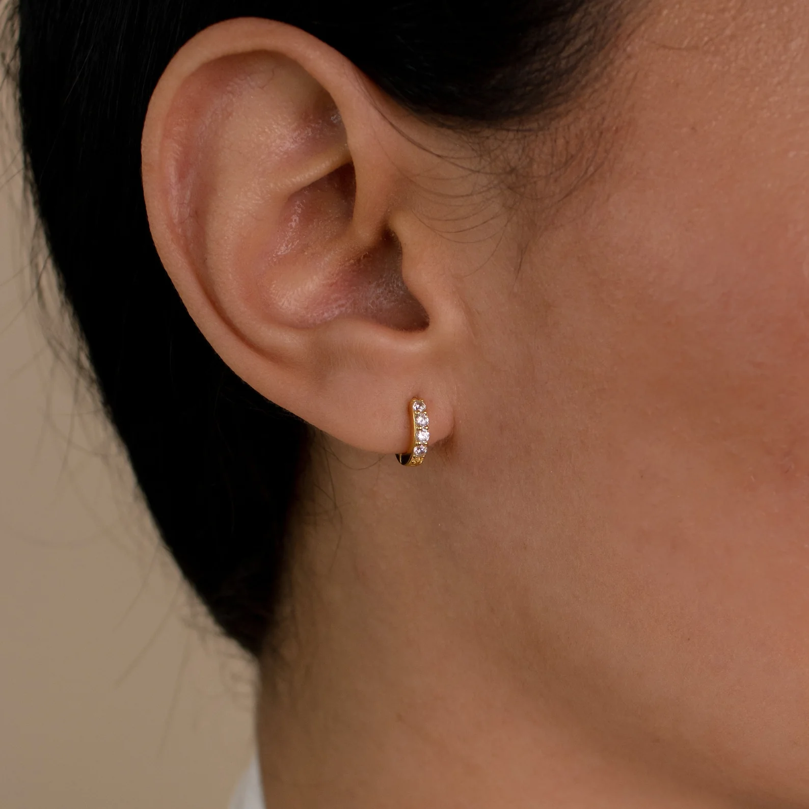 Elise Diamond Huggies in 18K Gold - Image 6
