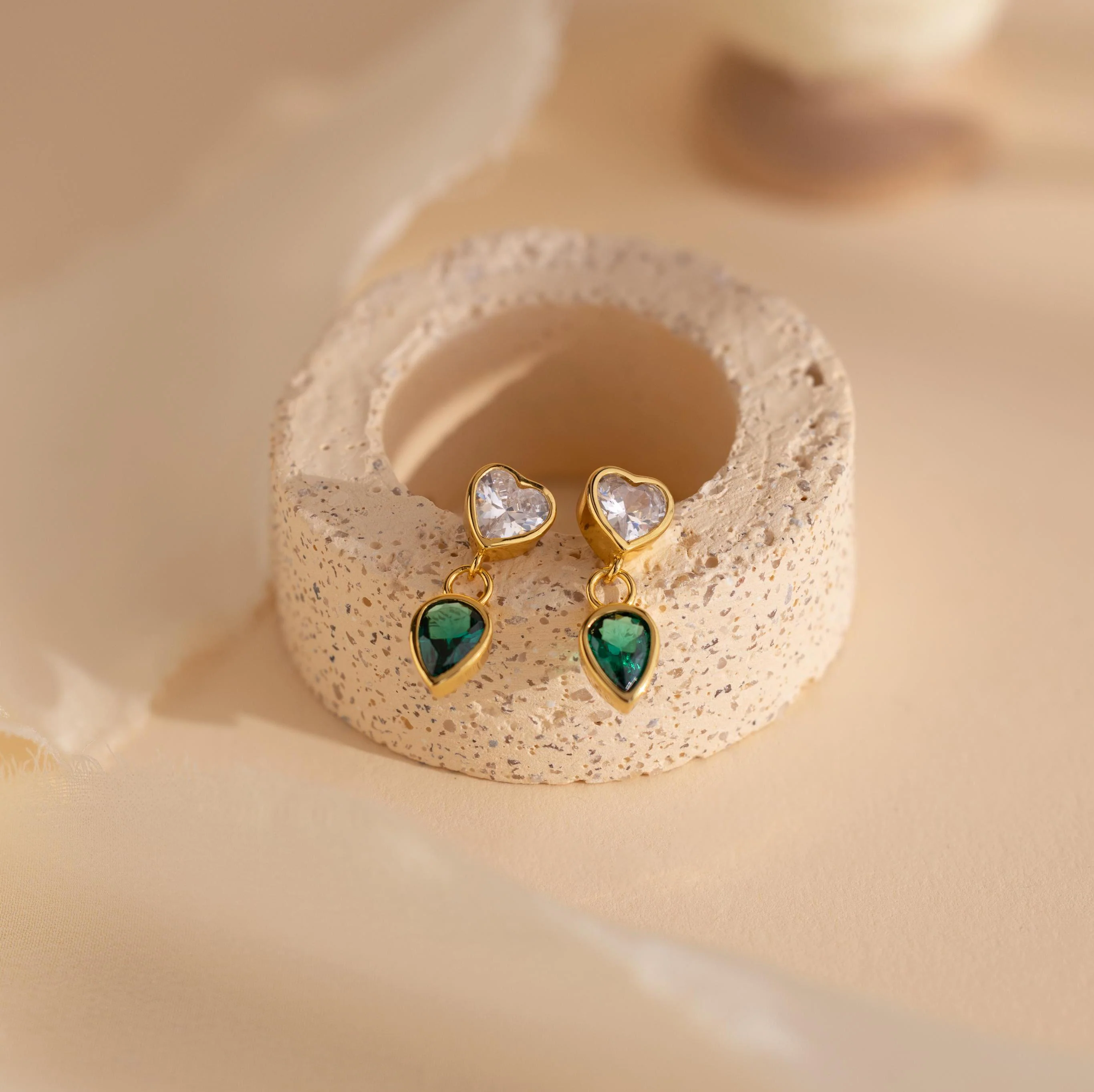 Emerald Heart Drop Studs - Image 7