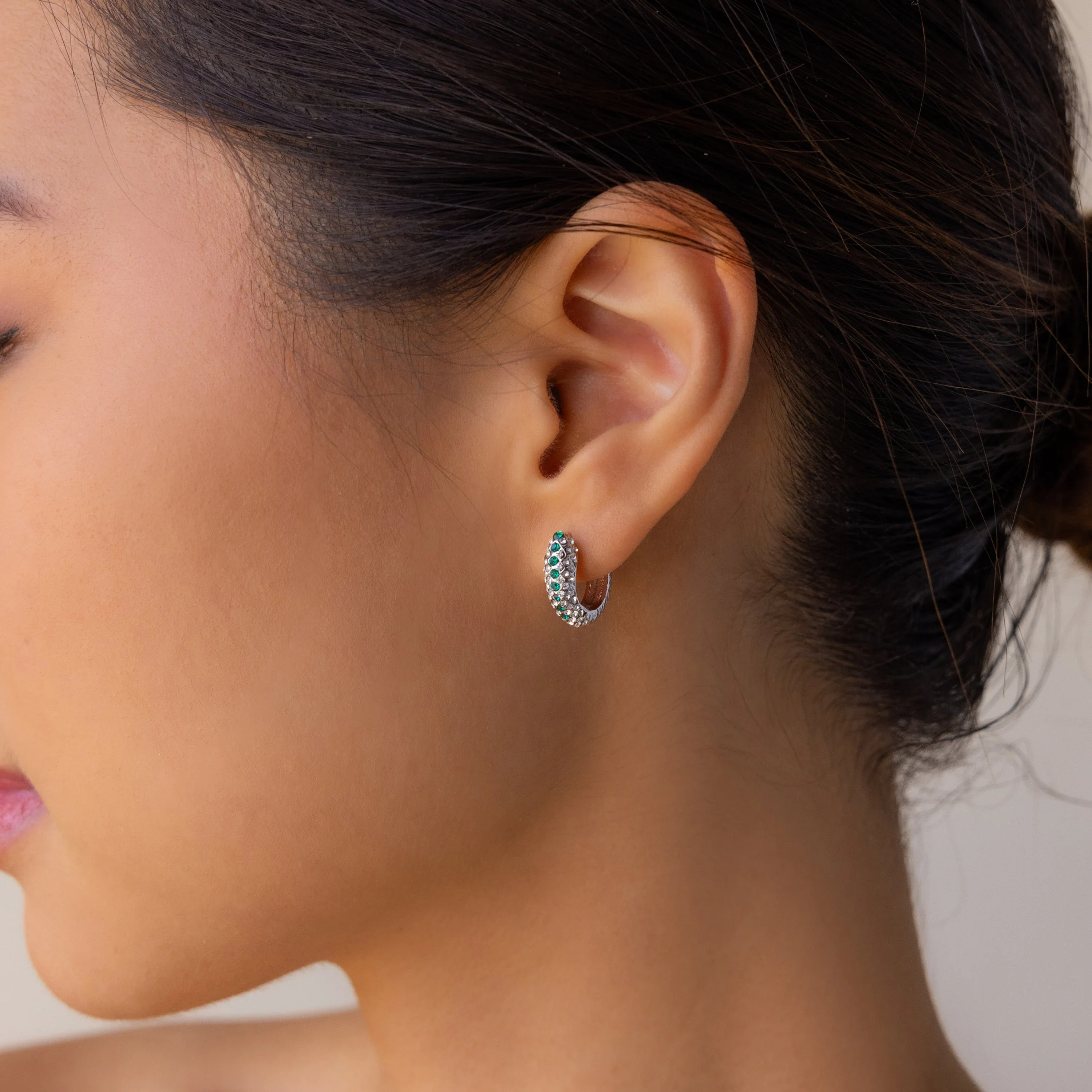 Emerald Pave Snake Hoops - Image 4