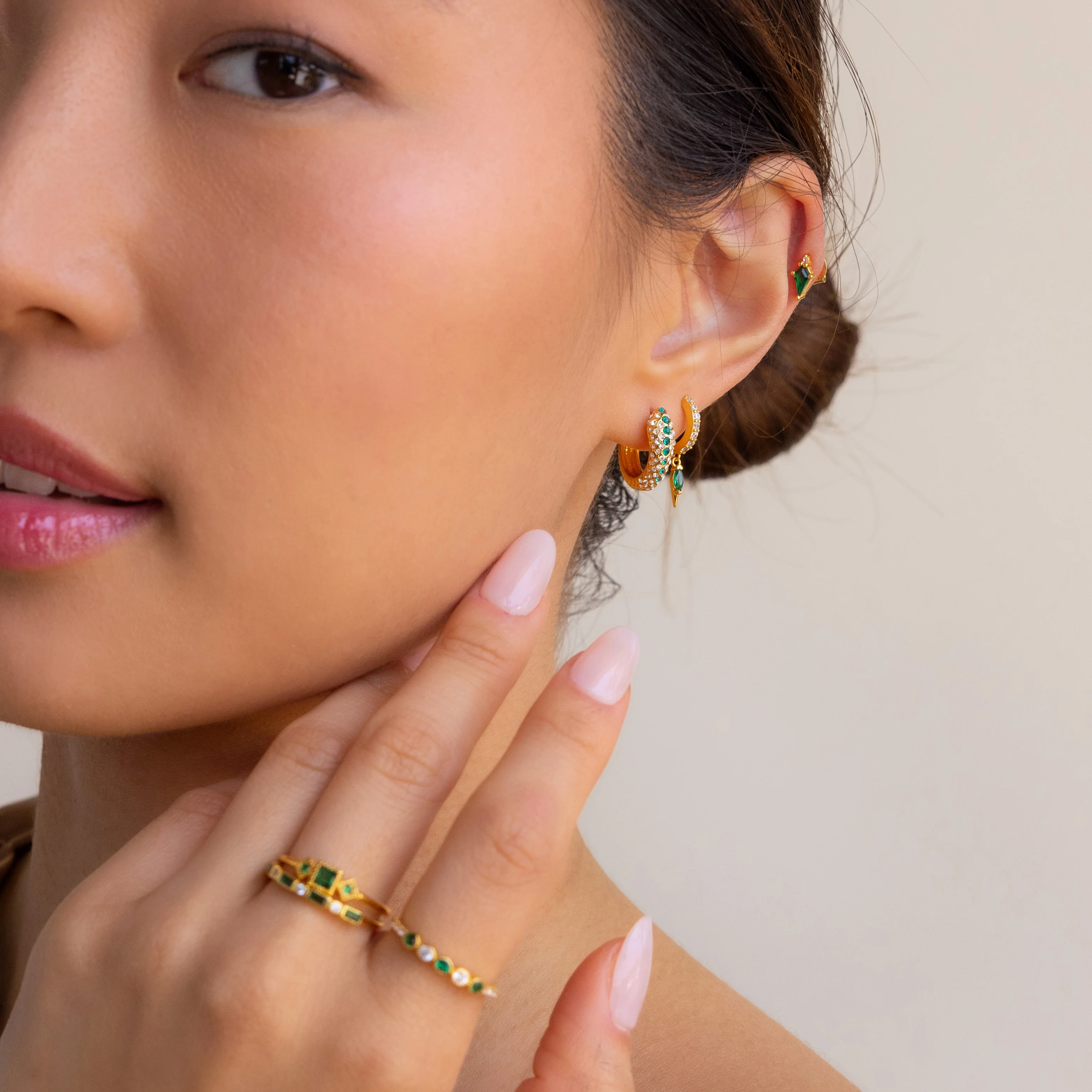 Emerald Pave Snake Hoops - Image 6