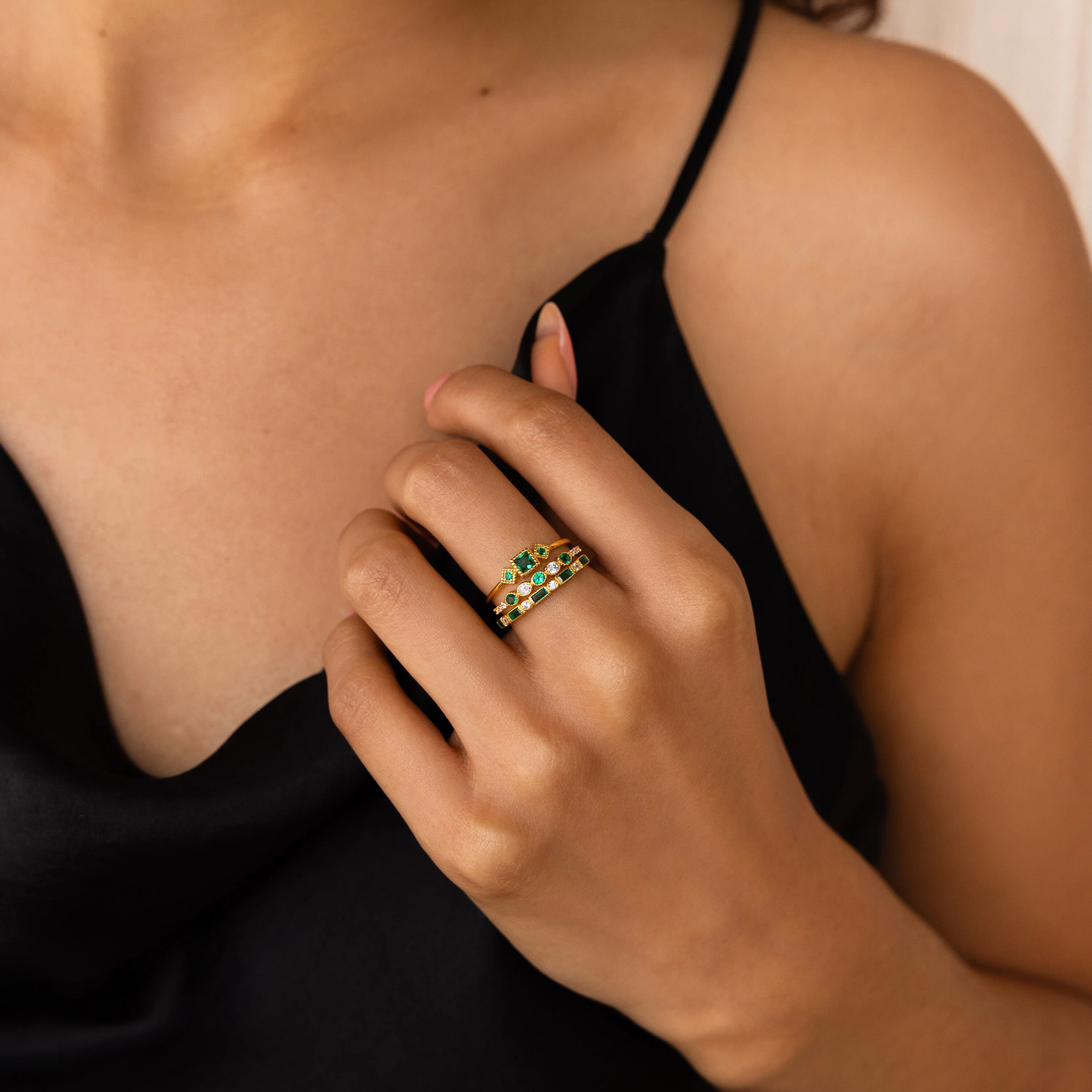 Emerald Stacking Ring Set in 18K Gold - Image 6