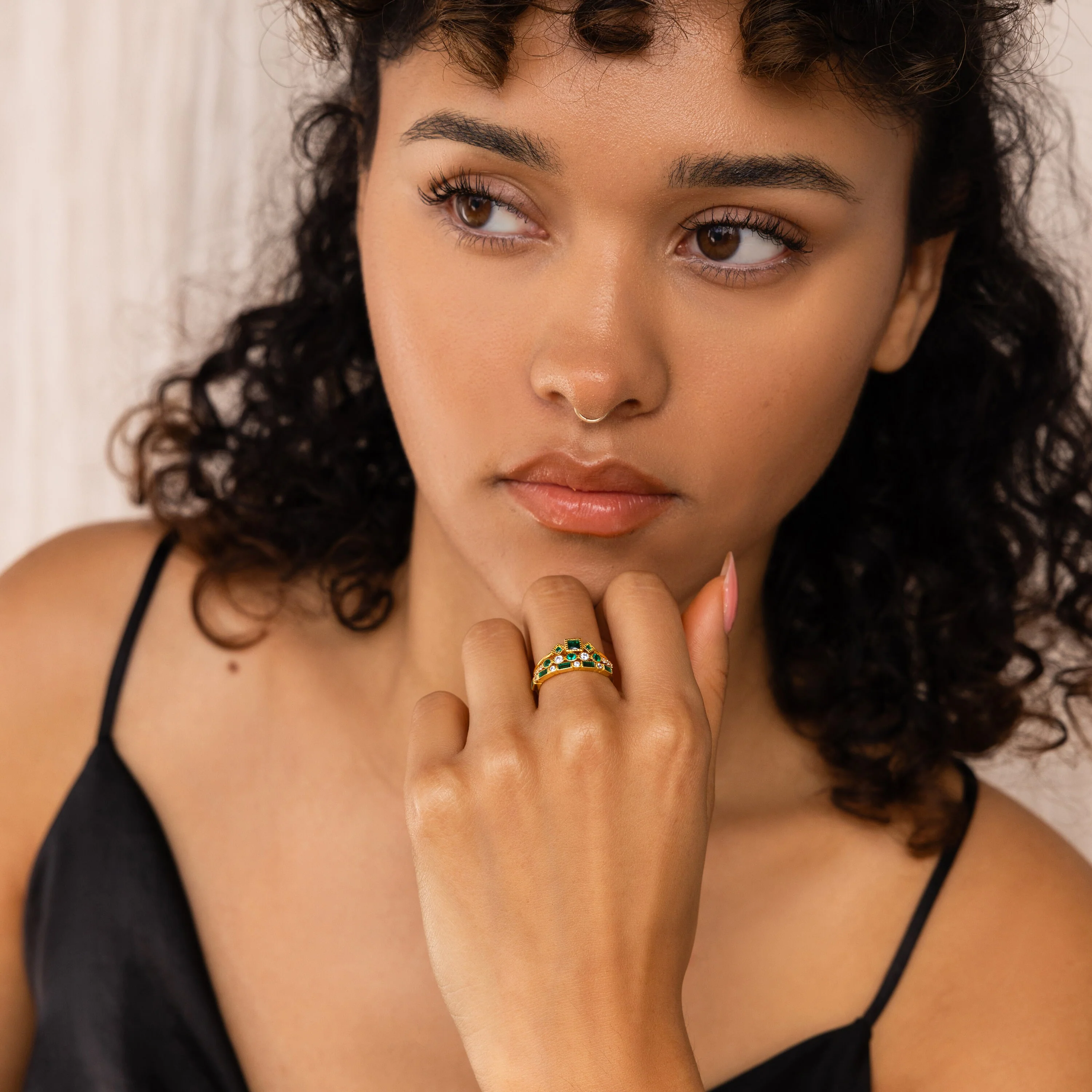 Emerald Stacking Ring Set in 18K Gold - Image 8