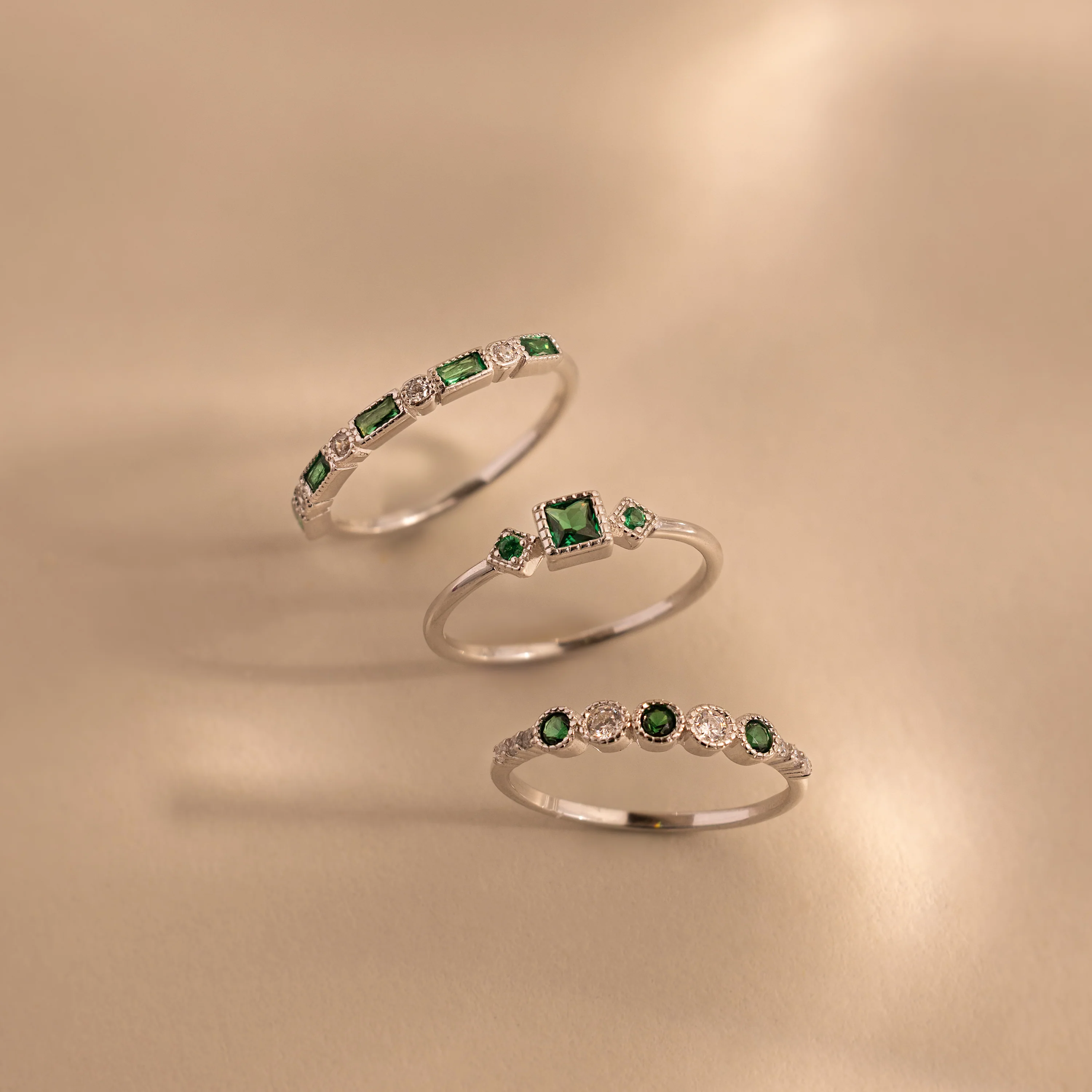Emerald Stacking Ring Set in Silver - Image 3