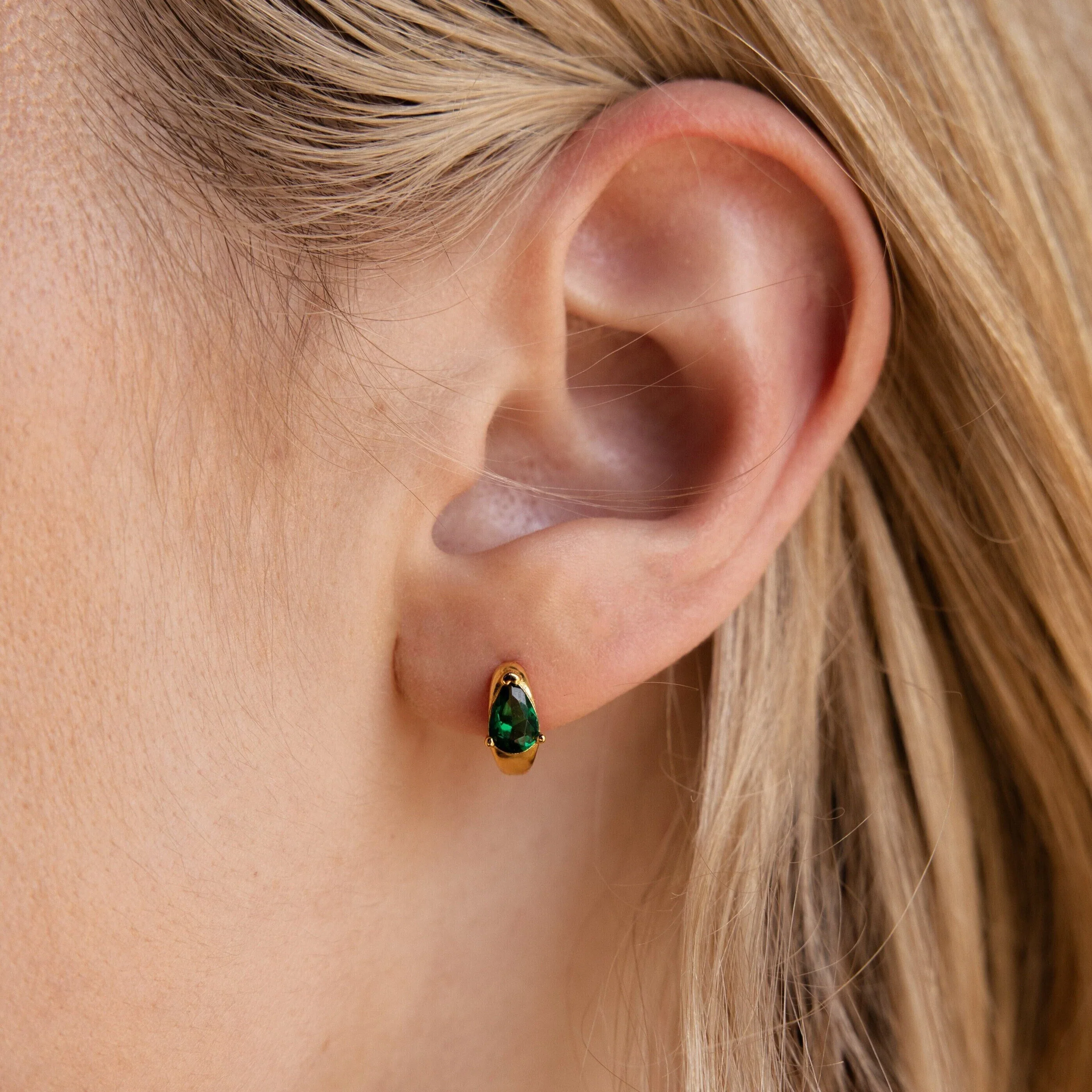 Emerald Teardrop Huggies - Image 2