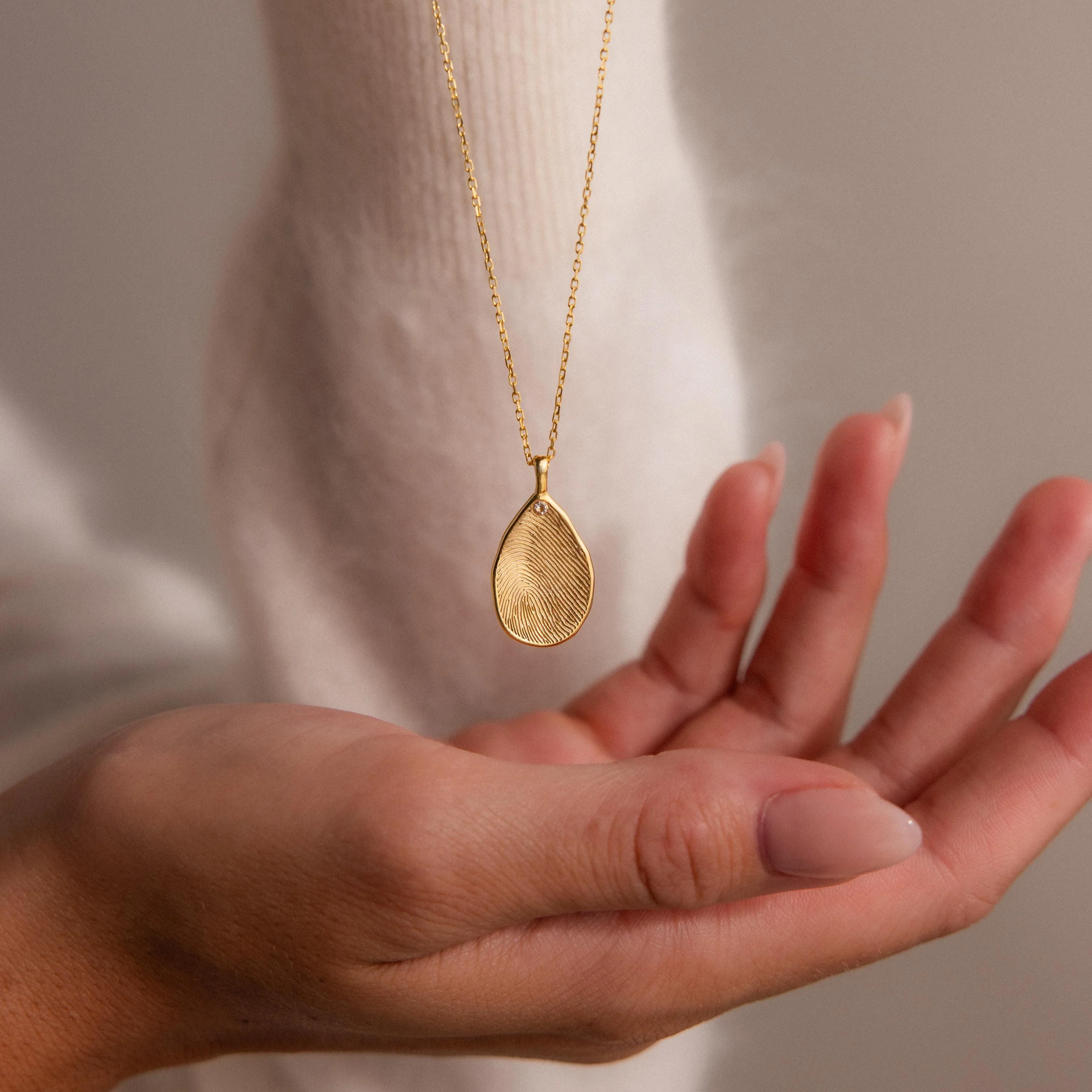 Fingerprint Birthstone Teardrop Necklace - Image 6
